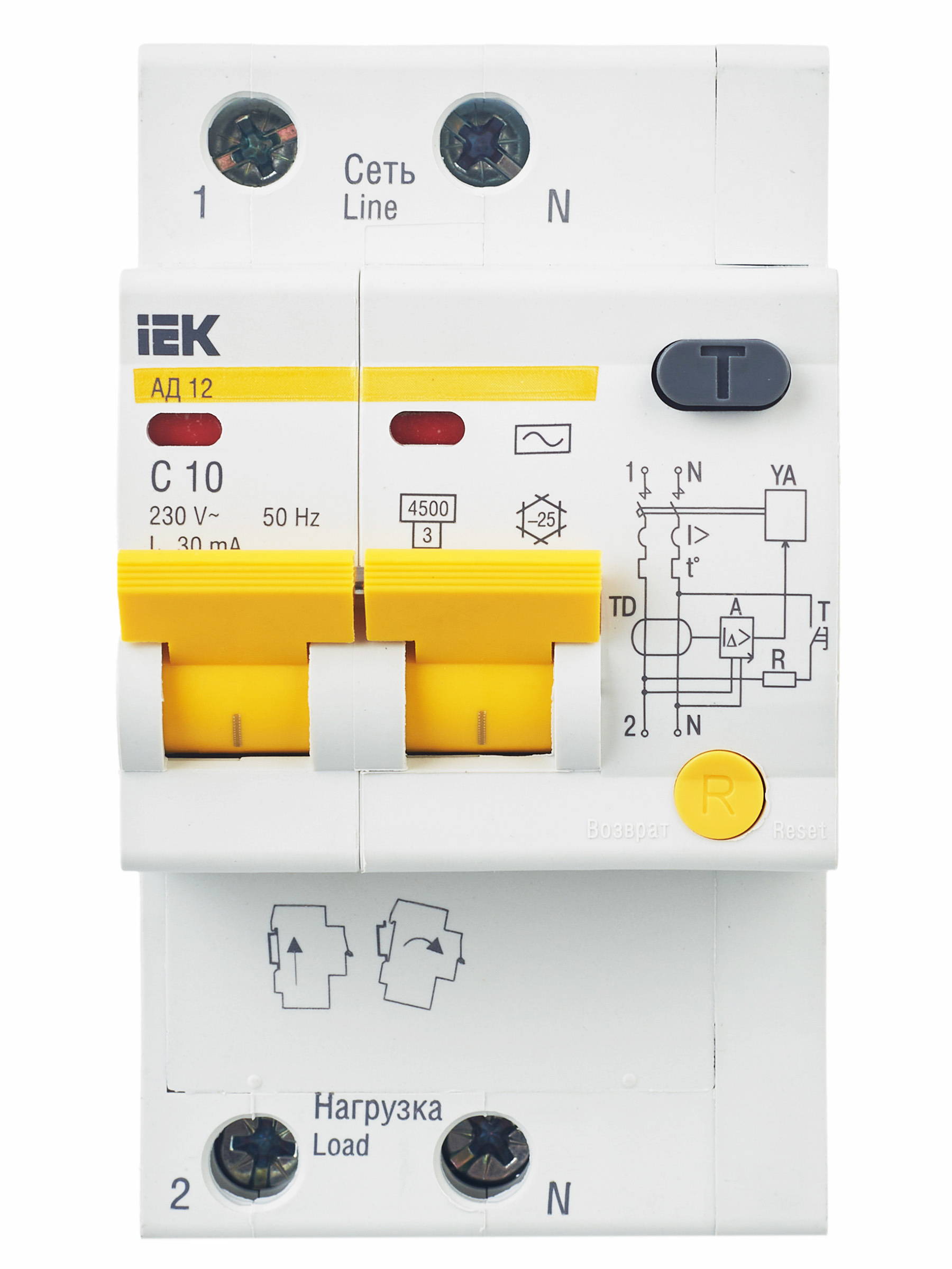 KARAT Дифференциальный автомат АД12 2P 10А 30мА тип AC IEK