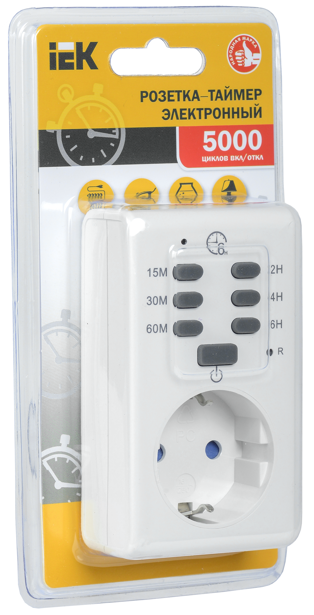 Розетка-таймер электронный РТЭ-2 с индикацией 15мин-6ч 16А IP20 IEK