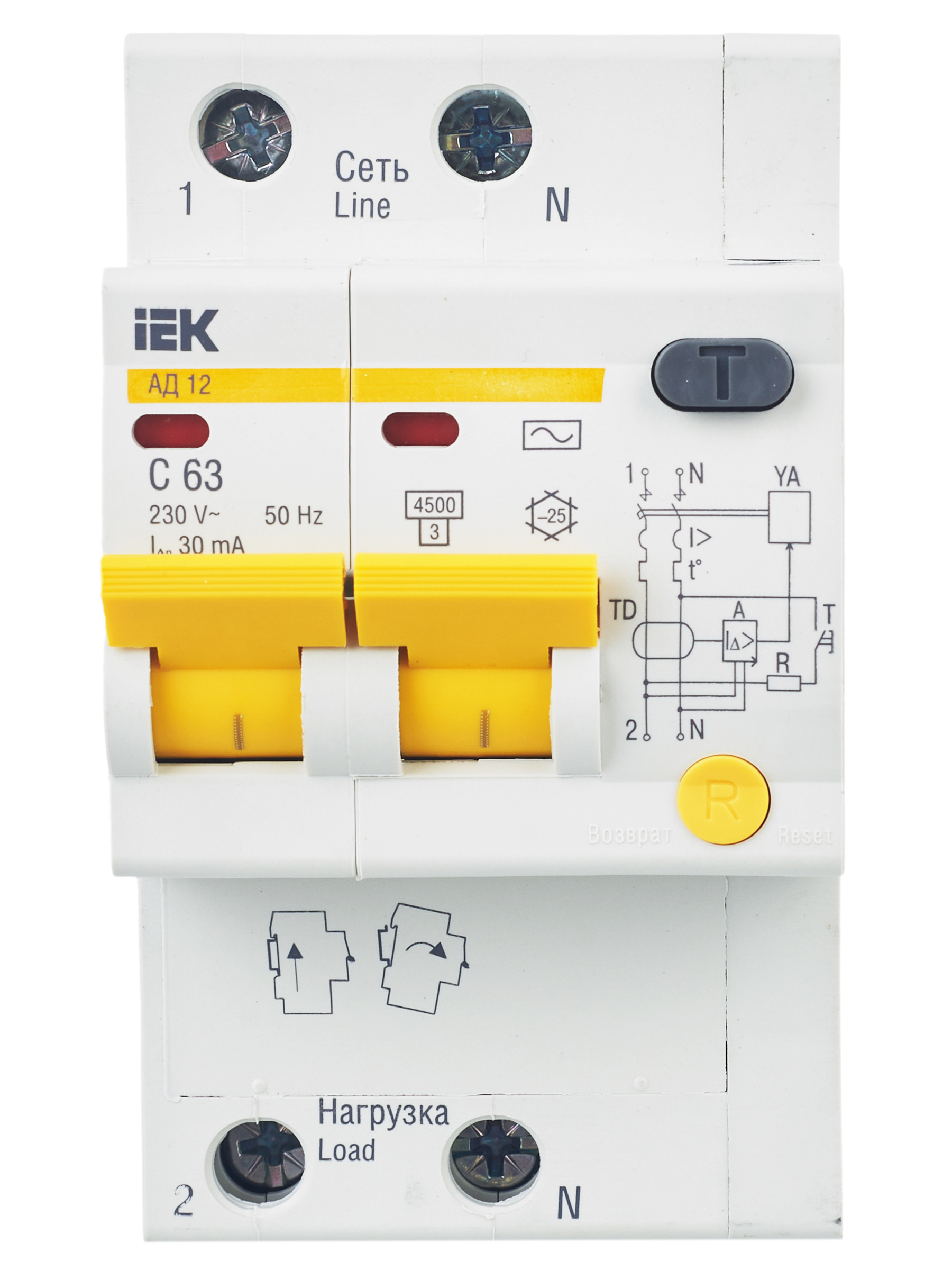 KARAT Дифференциальный автомат АД12 2P 63А 30мА тип AC IEK