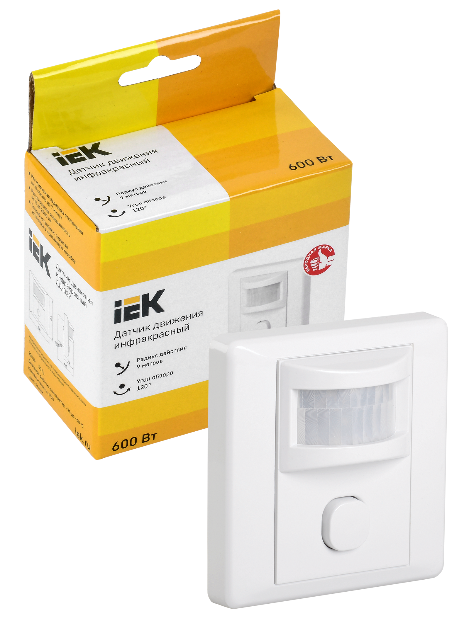Датчик движения ДД-029 600Вт 120град 9м IP20 белый IEK