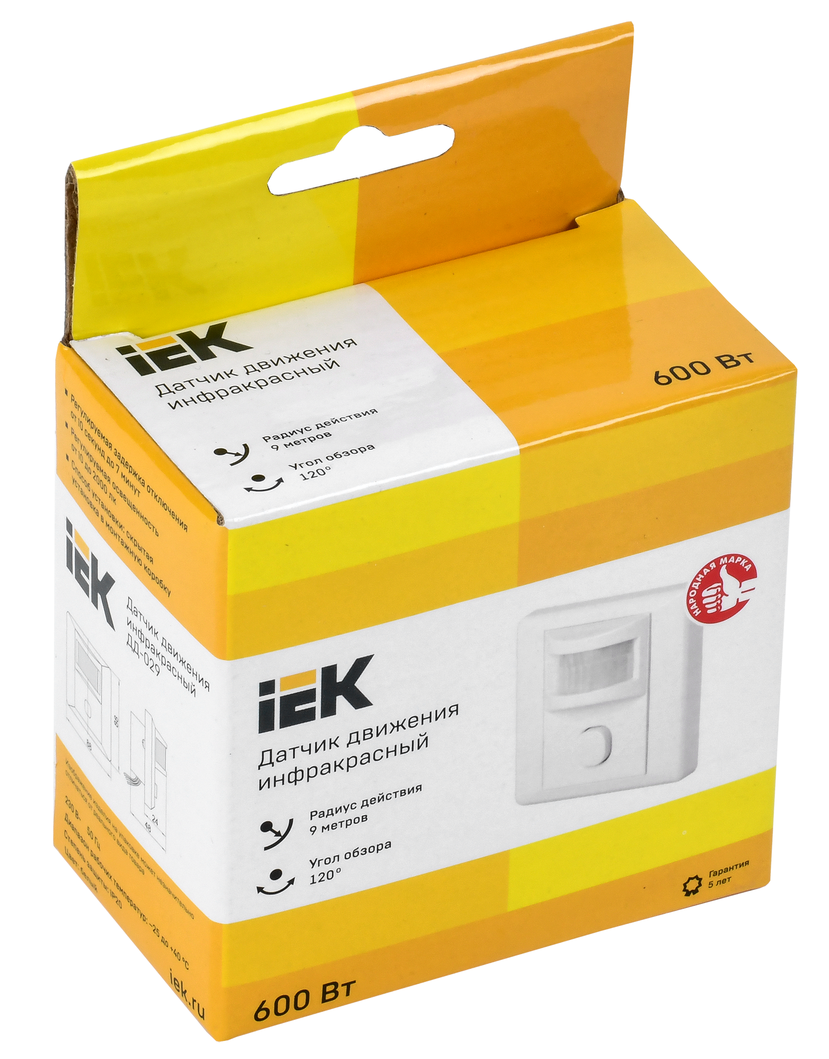Датчик движения ДД-029 600Вт 120град 9м IP20 белый IEK