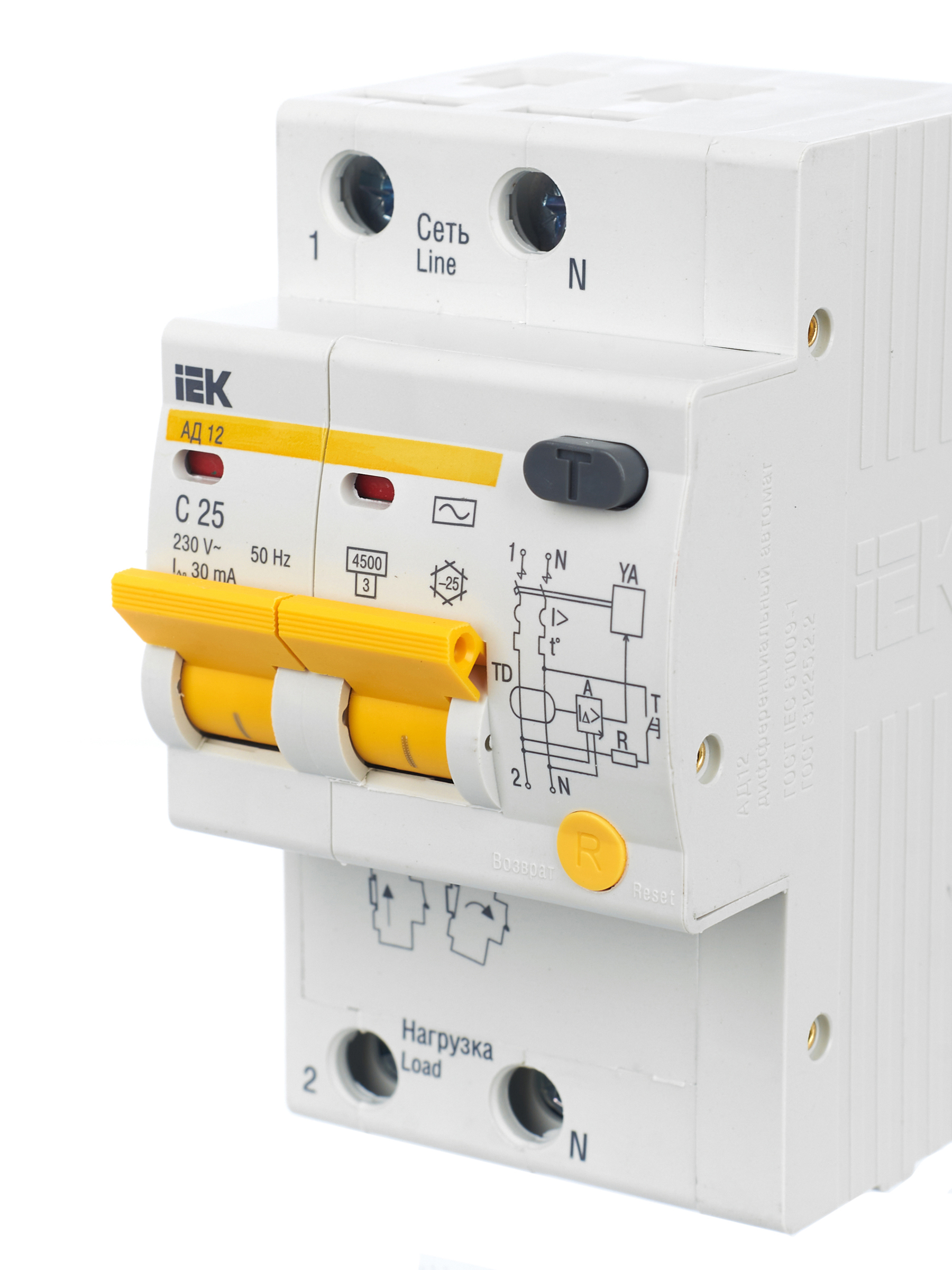 KARAT Дифференциальный автомат АД12 2P 25А 30мА тип AC IEK