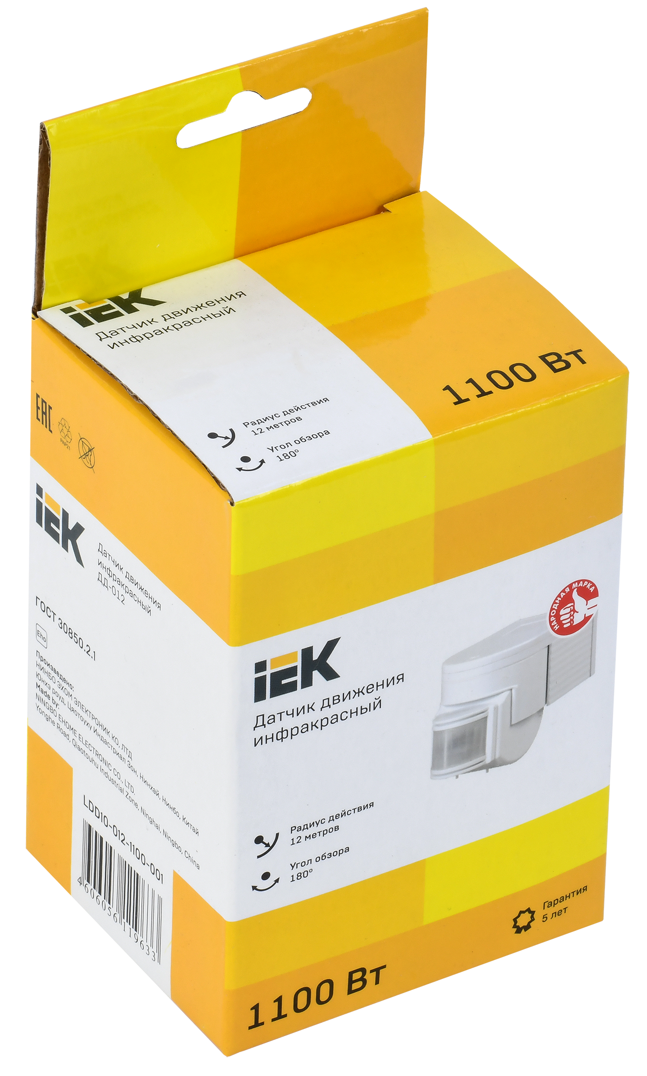 Датчик движения ДД-012 1100Вт 180град 12м IP44 белый IEK