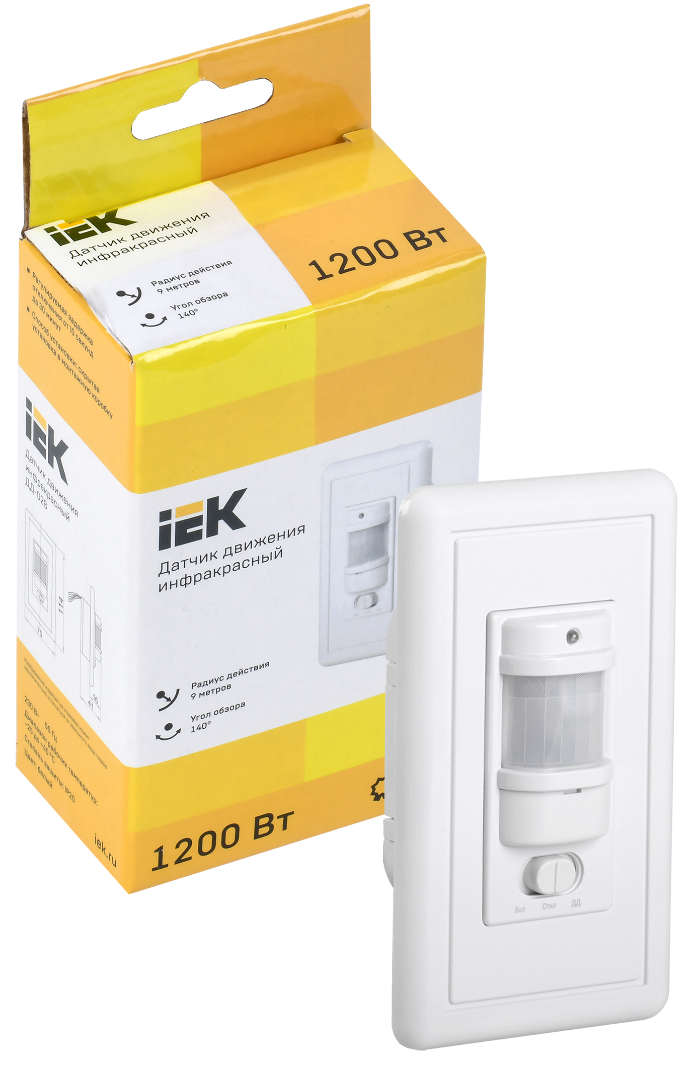 Датчик движения ДД-028 1200Вт 140град 9м IP20 белый IEK