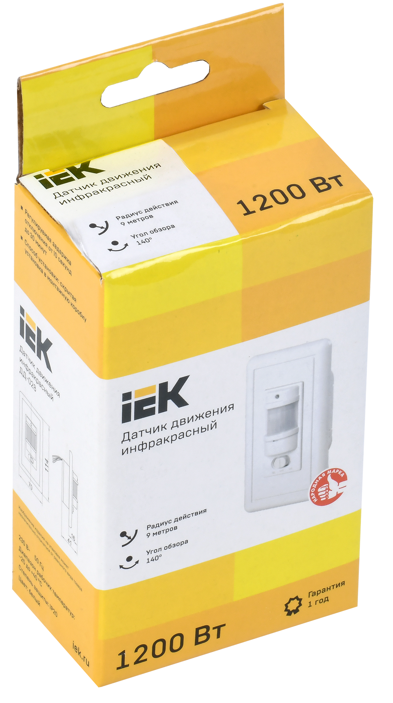 Датчик движения ДД-028 1200Вт 140град 9м IP20 белый IEK