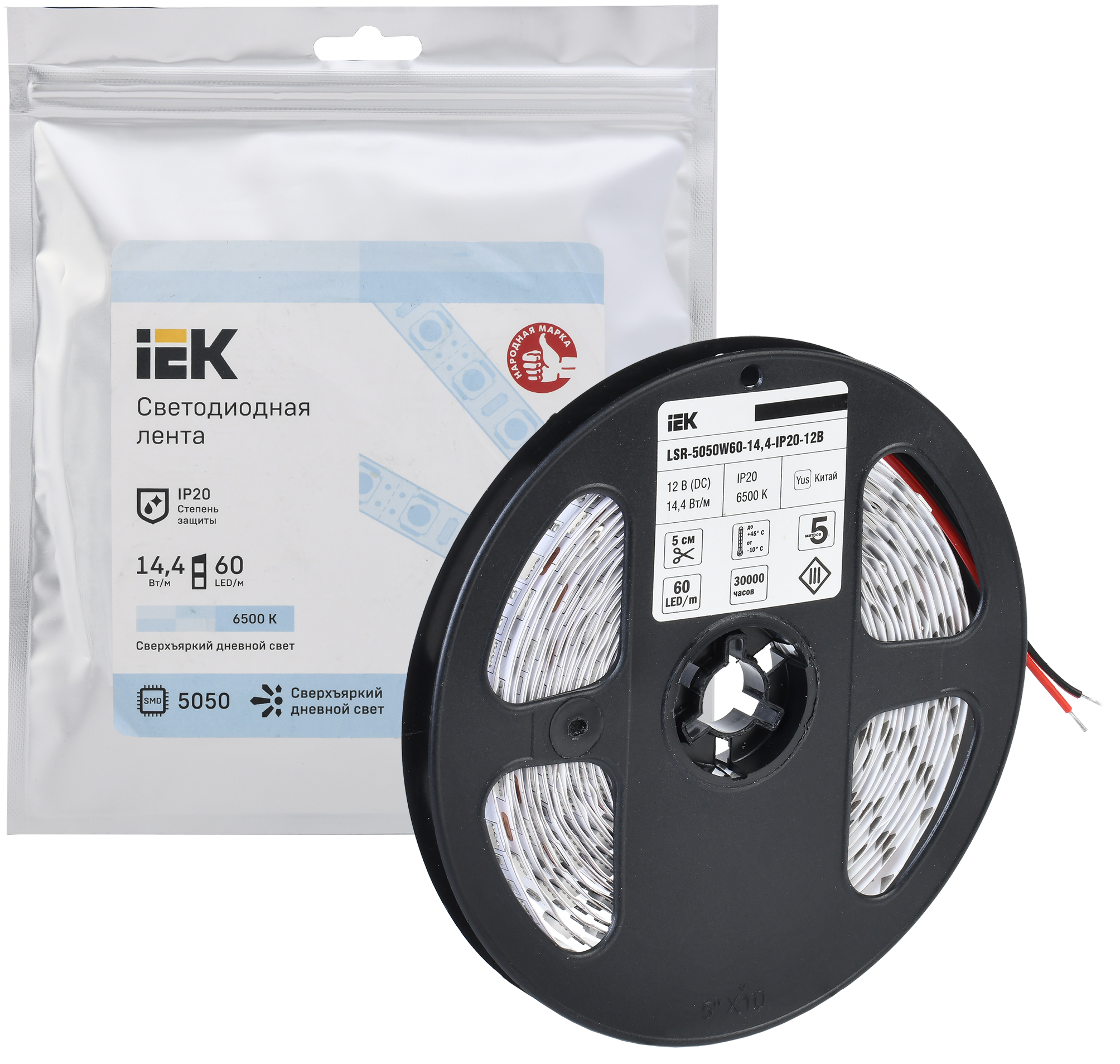 Лента светодиодная 5м LSR-5050W60-14,4-IP20-12В IEK