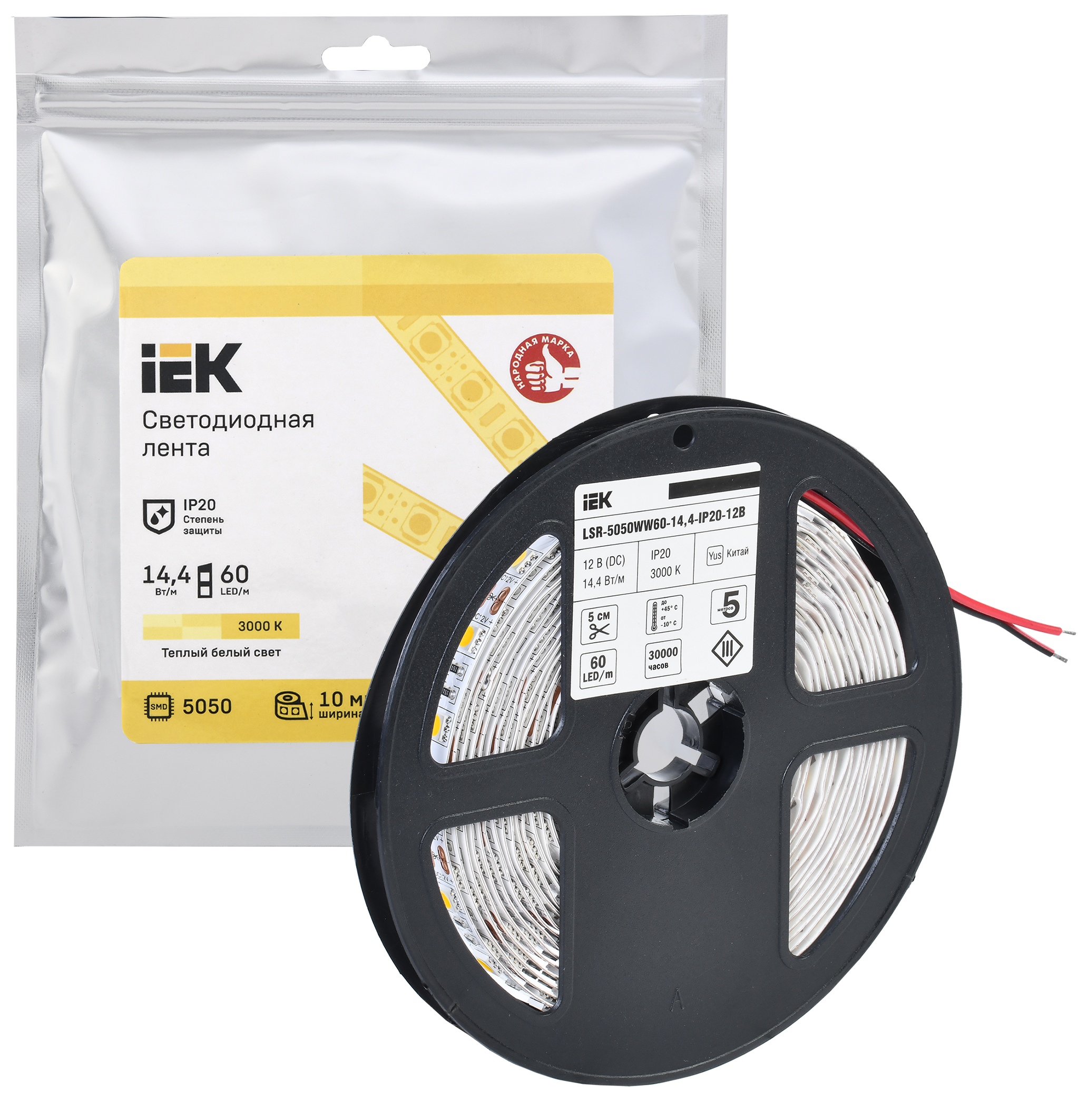 Лента светодиодная 5м LSR-5050WW60-14,4-IP20-12В IEK