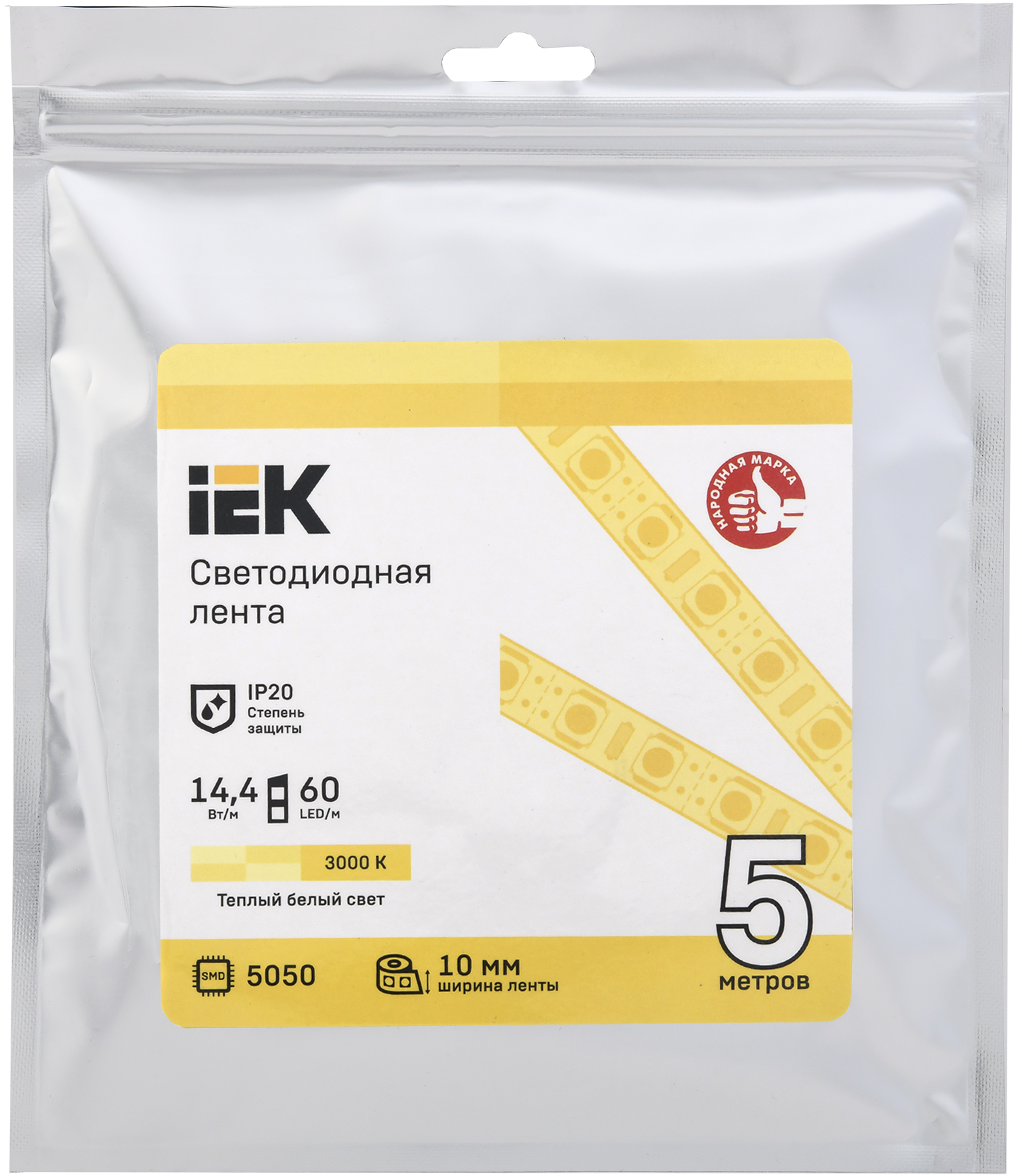 Лента светодиодная 5м LSR-5050WW60-14,4-IP20-12В IEK