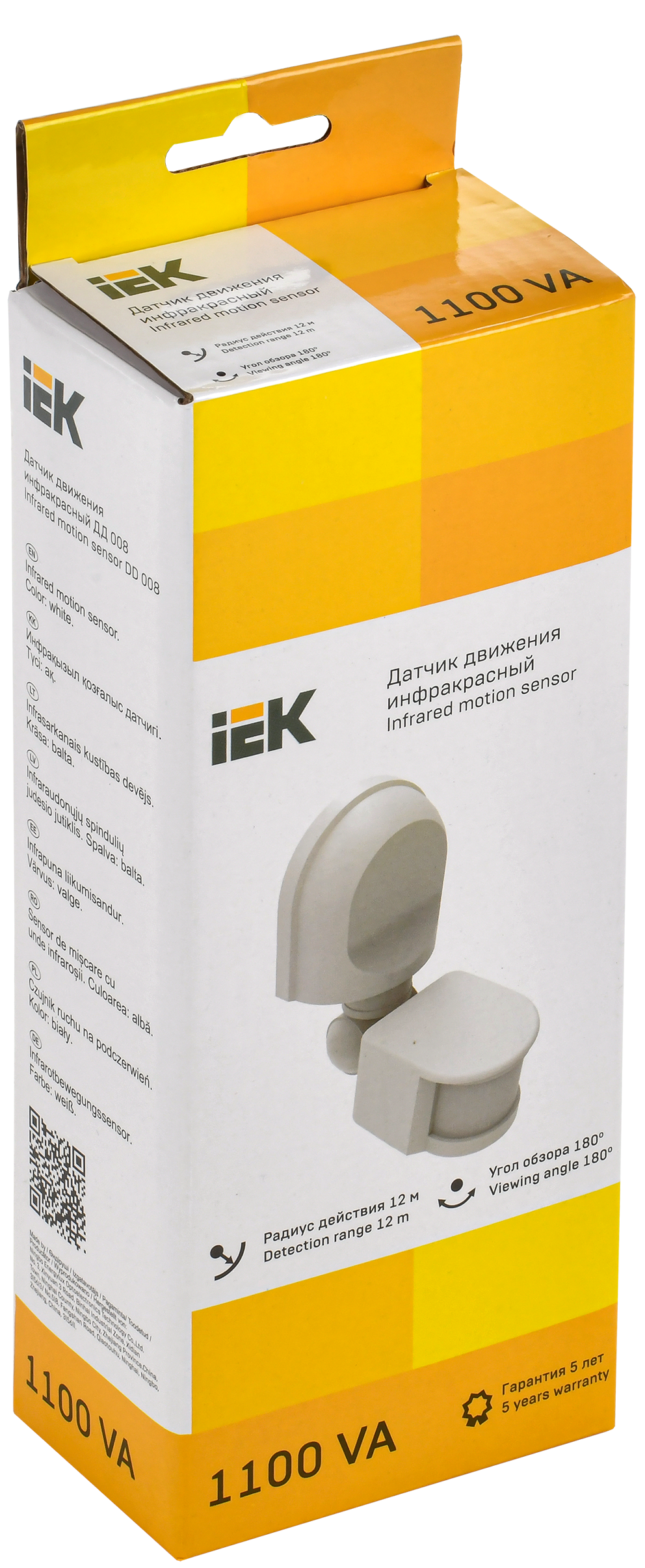 Датчик движения ДД-008 1100Вт 180град 12м IP44 белый IEK