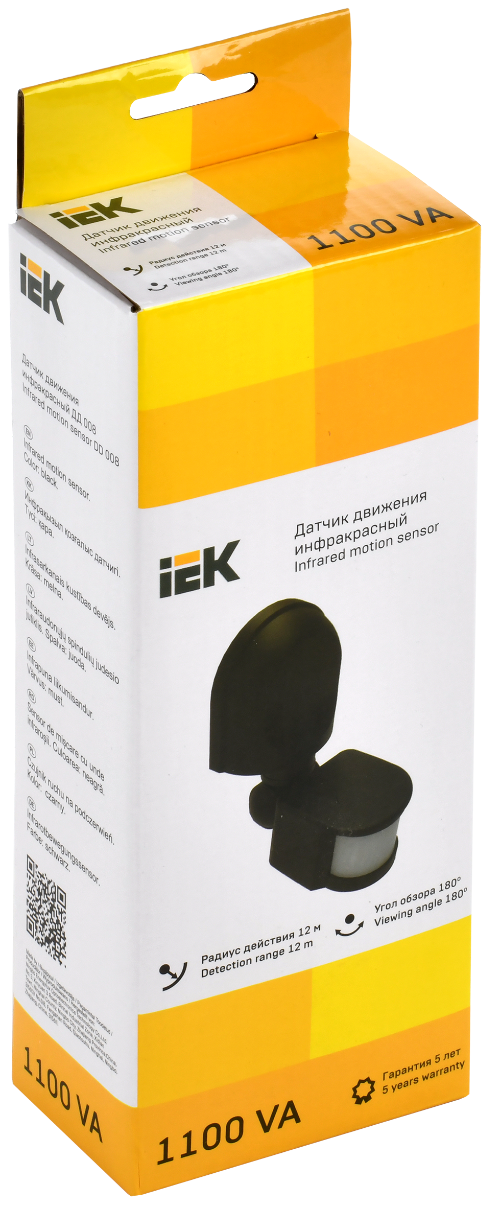 Датчик движения ДД-008 1100Вт 180град 12м IP44 черный IEK