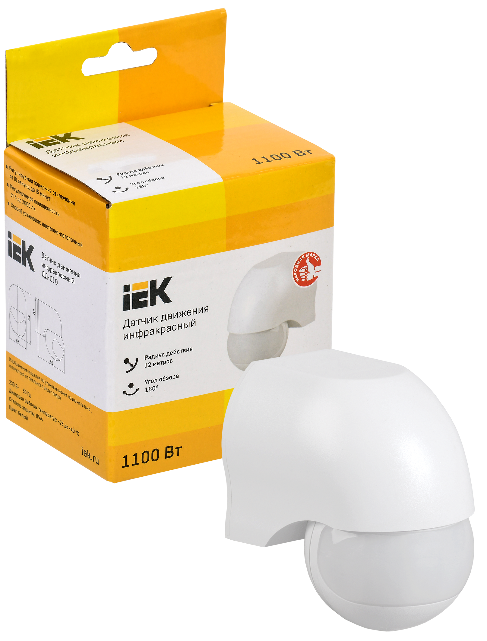 Датчик движения ДД-010 1100Вт 180град 10м IP44 белый IEK