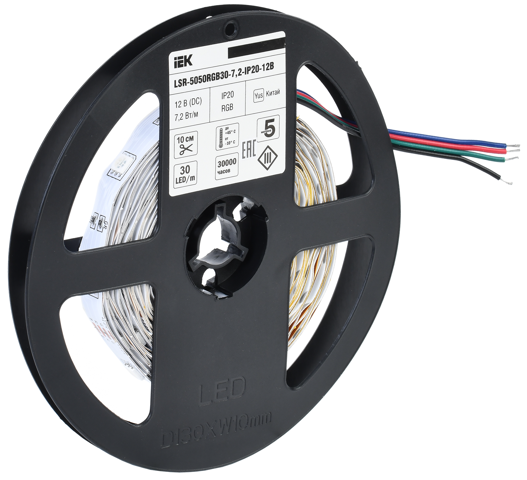 Лента светодиодная 5м LSR-5050RGB30-7,2-IP20-12В IEK