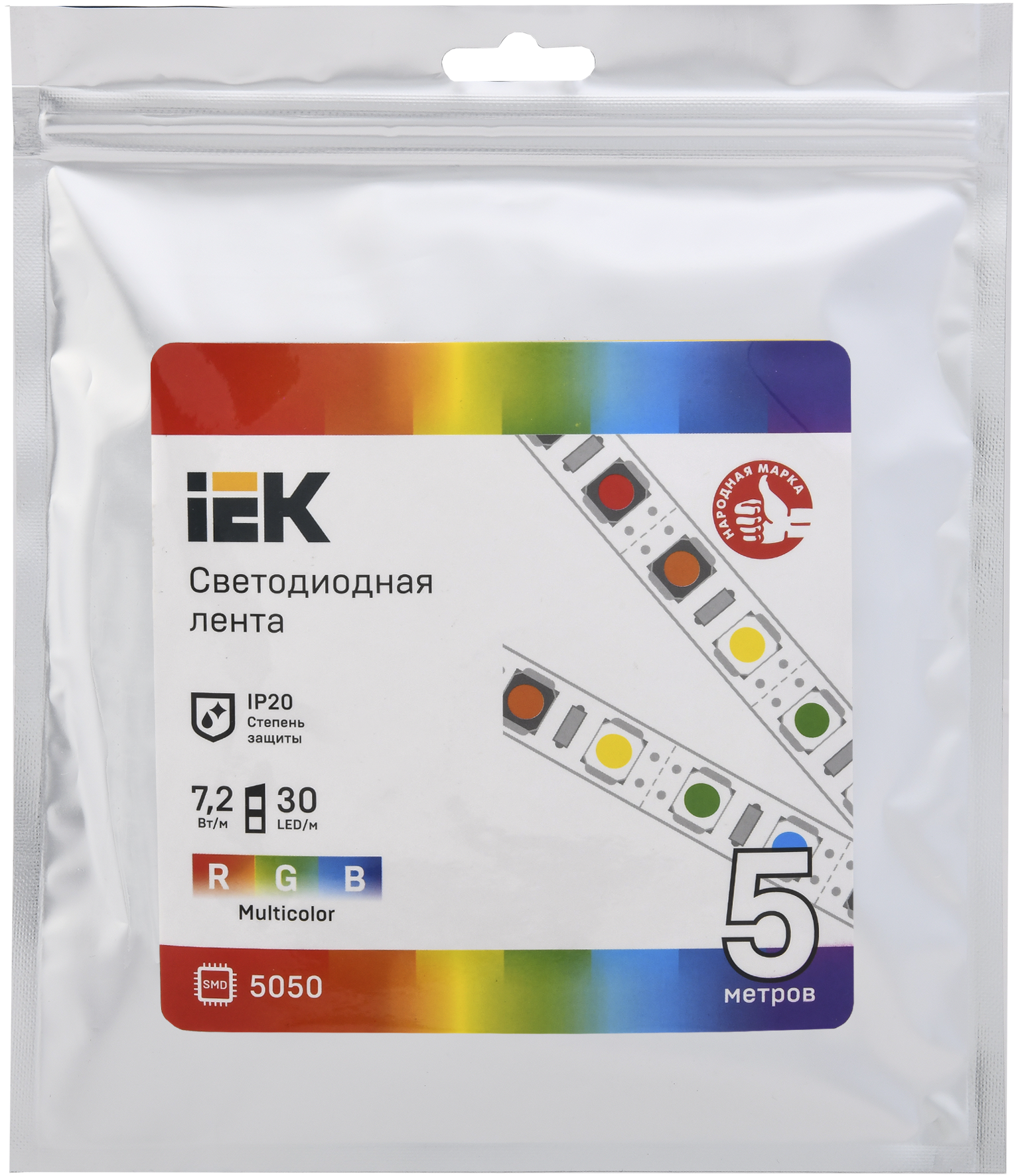 Лента светодиодная 5м LSR-5050RGB30-7,2-IP20-12В IEK