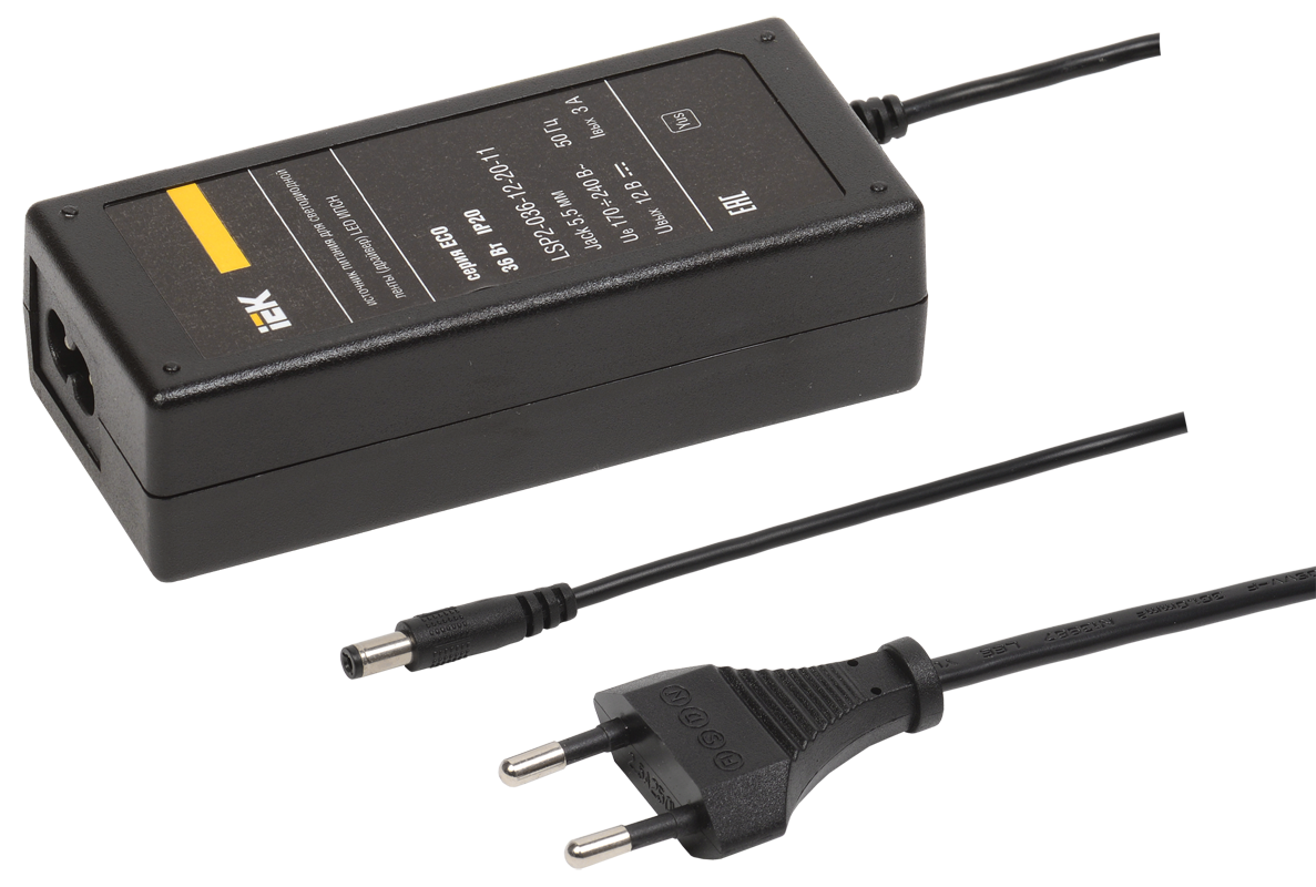 Драйвер LED ИПСН-ECO 36Вт 12В сетевая вилка-блок-Jack5,5 IP20 IEK