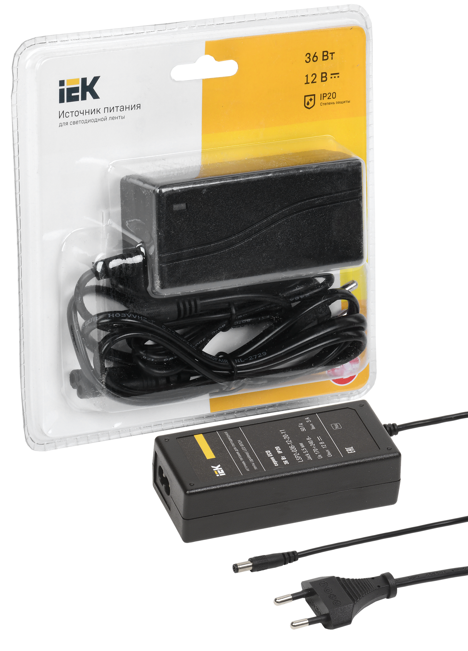 Драйвер LED ИПСН-ECO 36Вт 12В сетевая вилка-блок-Jack5,5 IP20 IEK