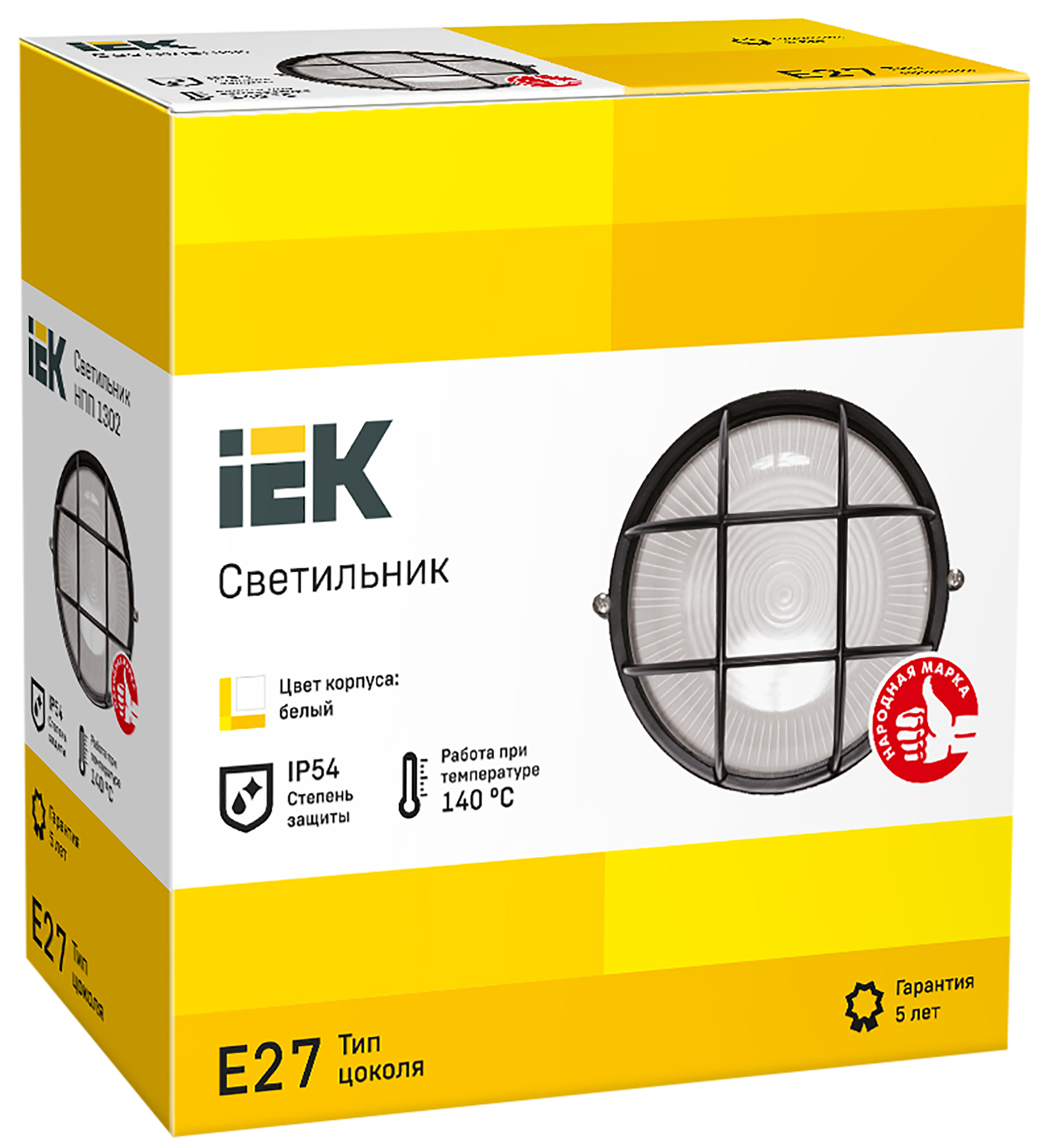 Светильник НПП1302 круг с решеткой 60Вт IP54 белый IEK