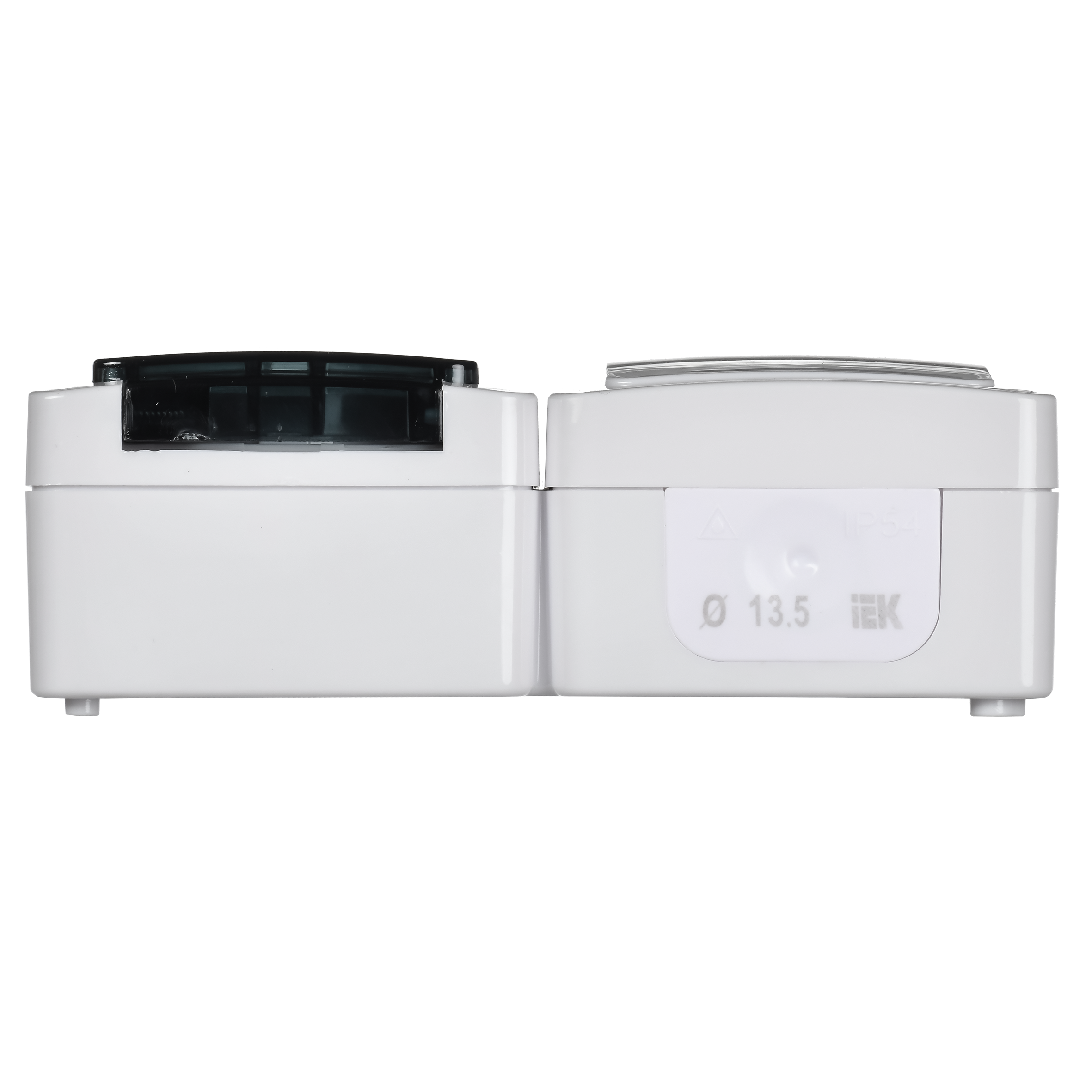 Блок горизонтальный для открытой установки БГб-22-31-ГПБд (Выключатель 1-клавишный + розетка 1-местная с заземляющим контактом) IP54 ГЕРМЕС PLUS (белый/дымчатый) IEK