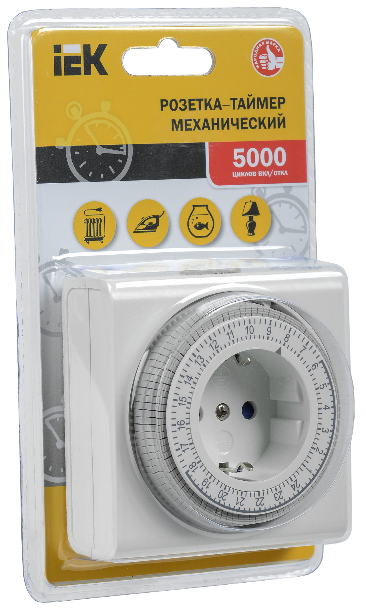 Розетка-таймер механический РТМ-3 15мин 24ч 96on/off 16А IP20 IEK