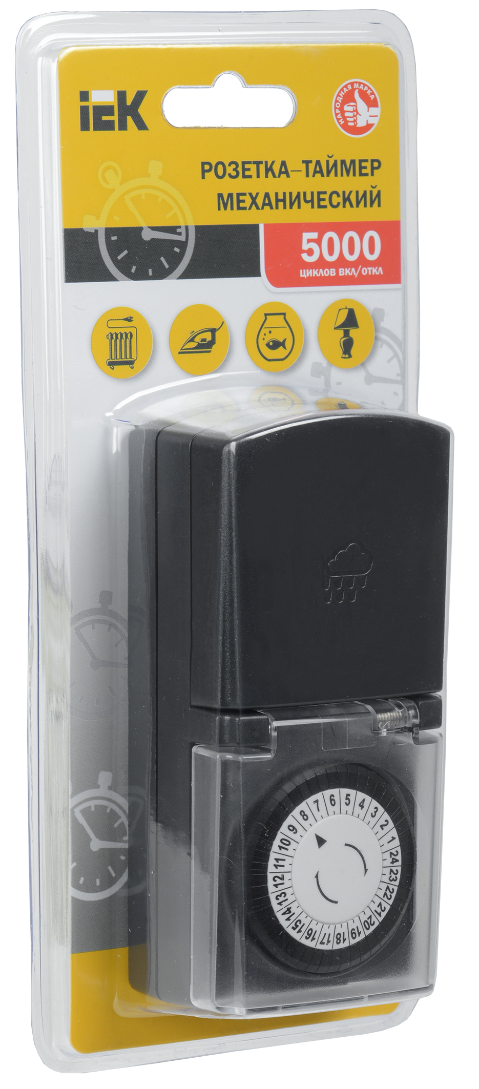 РТМ-4 Розетка-таймер механический 30мин 24ч 48on/off 16А IP44 черная IEK