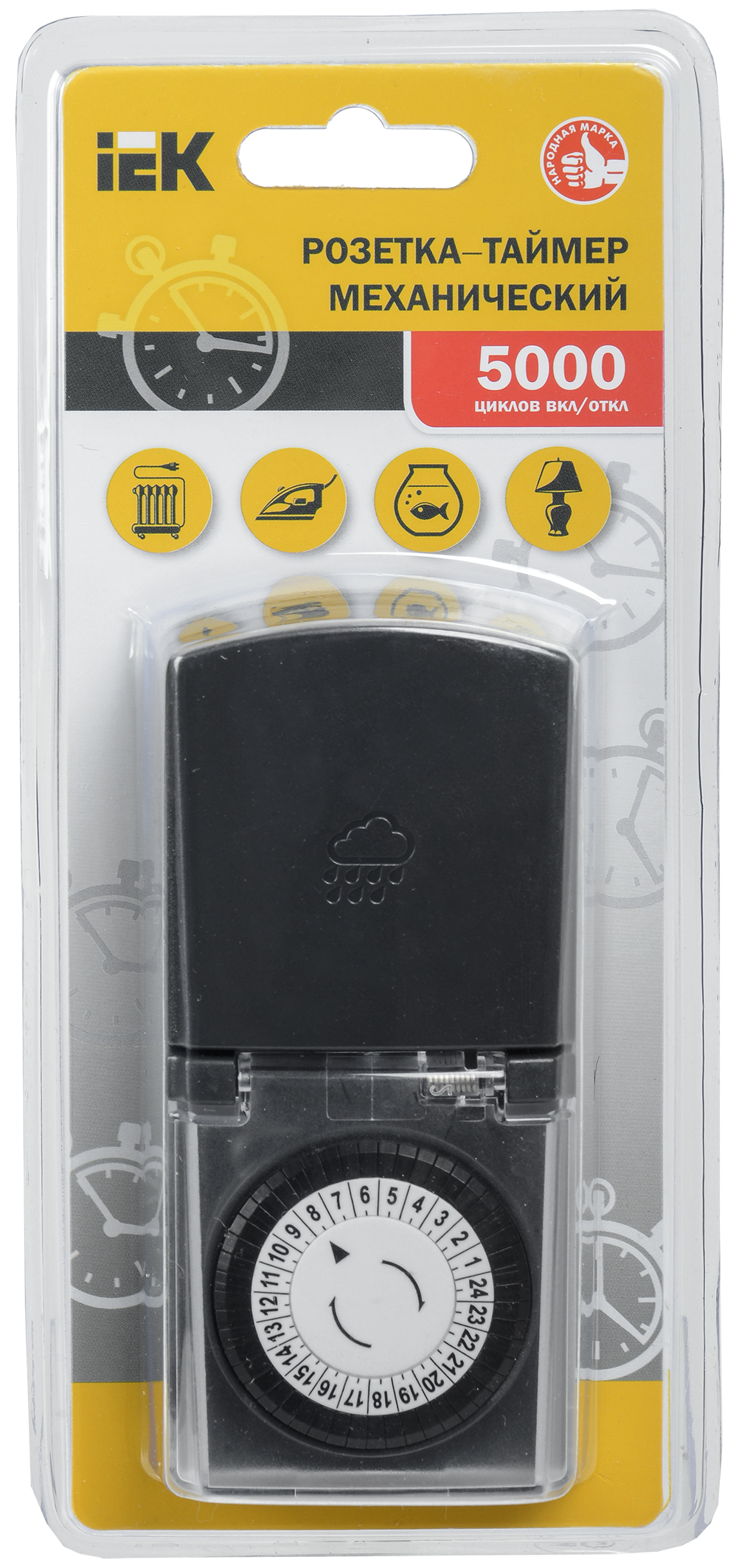 РТМ-4 Розетка-таймер механический 30мин 24ч 48on/off 16А IP44 черная IEK