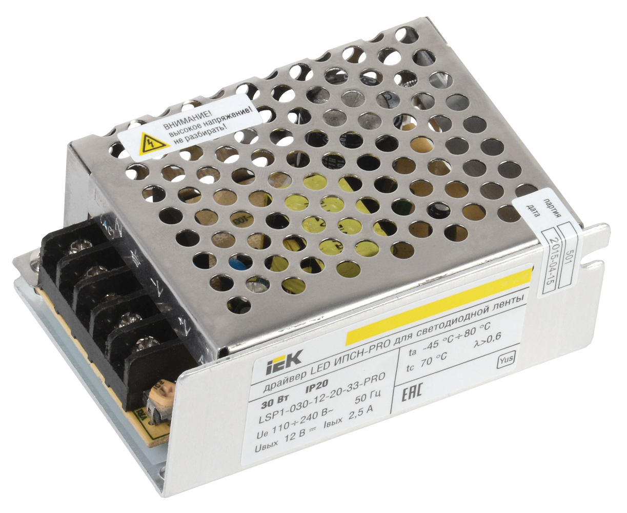 Драйвер LED ИПСН-PRO 30Вт 12В блок-клеммы IP20 IEK