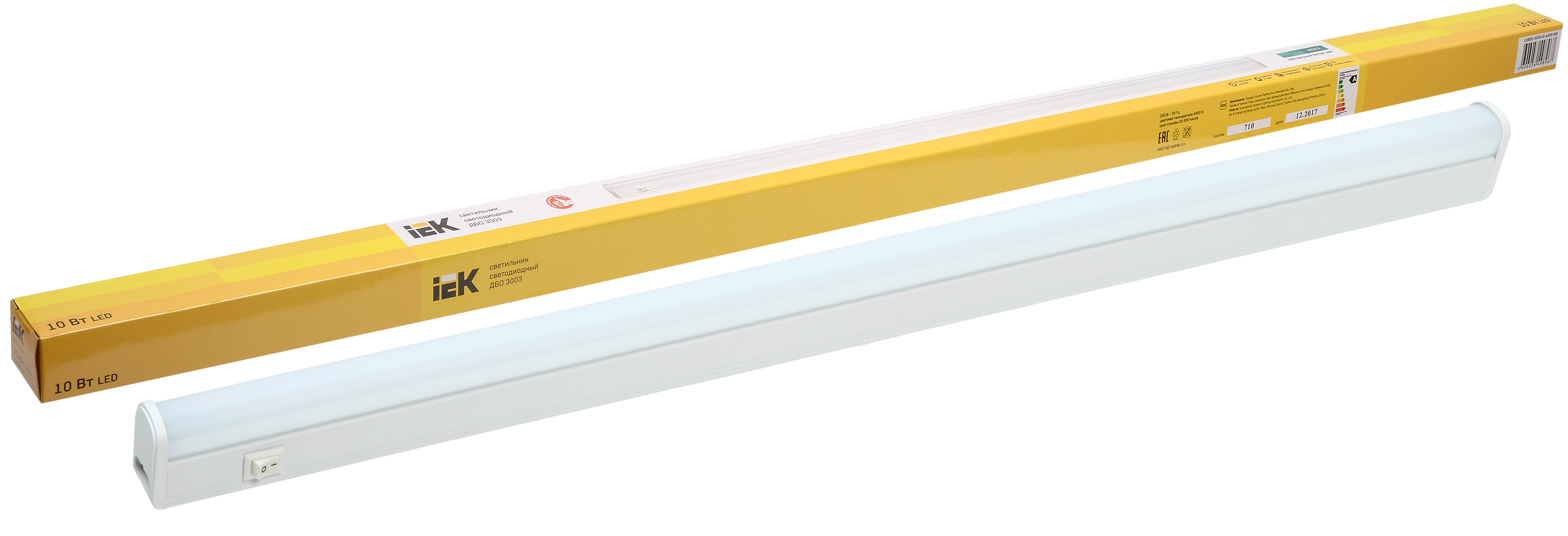 Светильник светодиодный линейный ДБО 3003 10Вт 4000К IP20 872мм пластик IEK