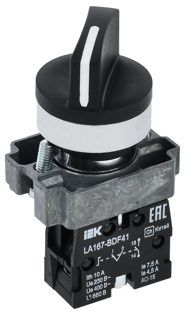 Переключатель LA167-BDF41 на 2 положения 1NO черный IEK