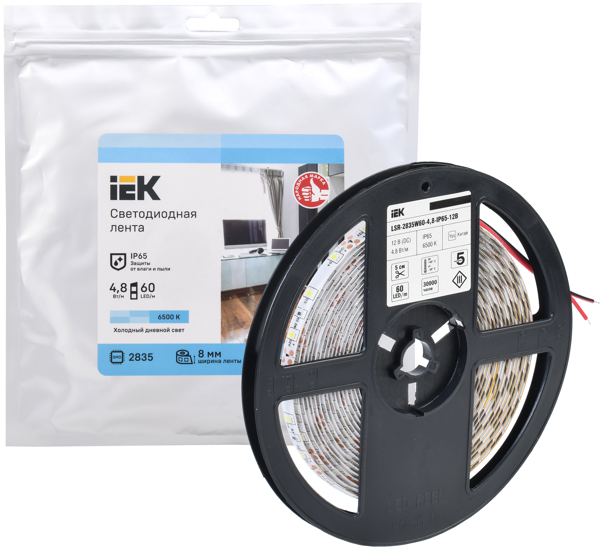 Лента светодиодная 5м LSR-2835W60-4,8-IP65-12В IEK