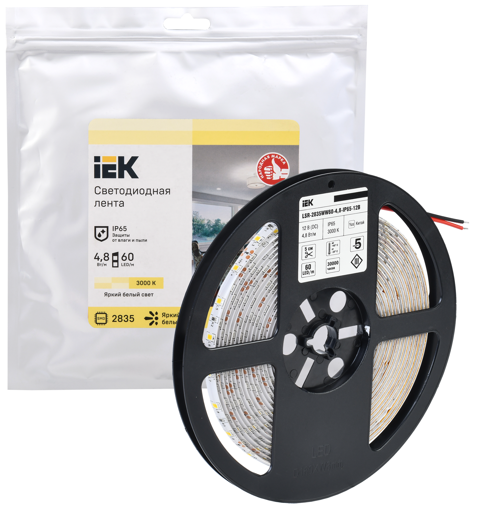 Лента светодиодная 5м LSR-2835WW60-4,8-IP65-12В IEK