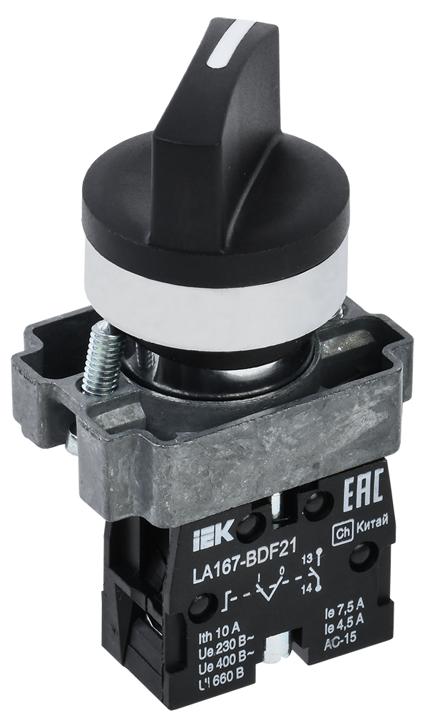 Переключатель LA167-BDF21 на 2 положения 1NO черный IEK