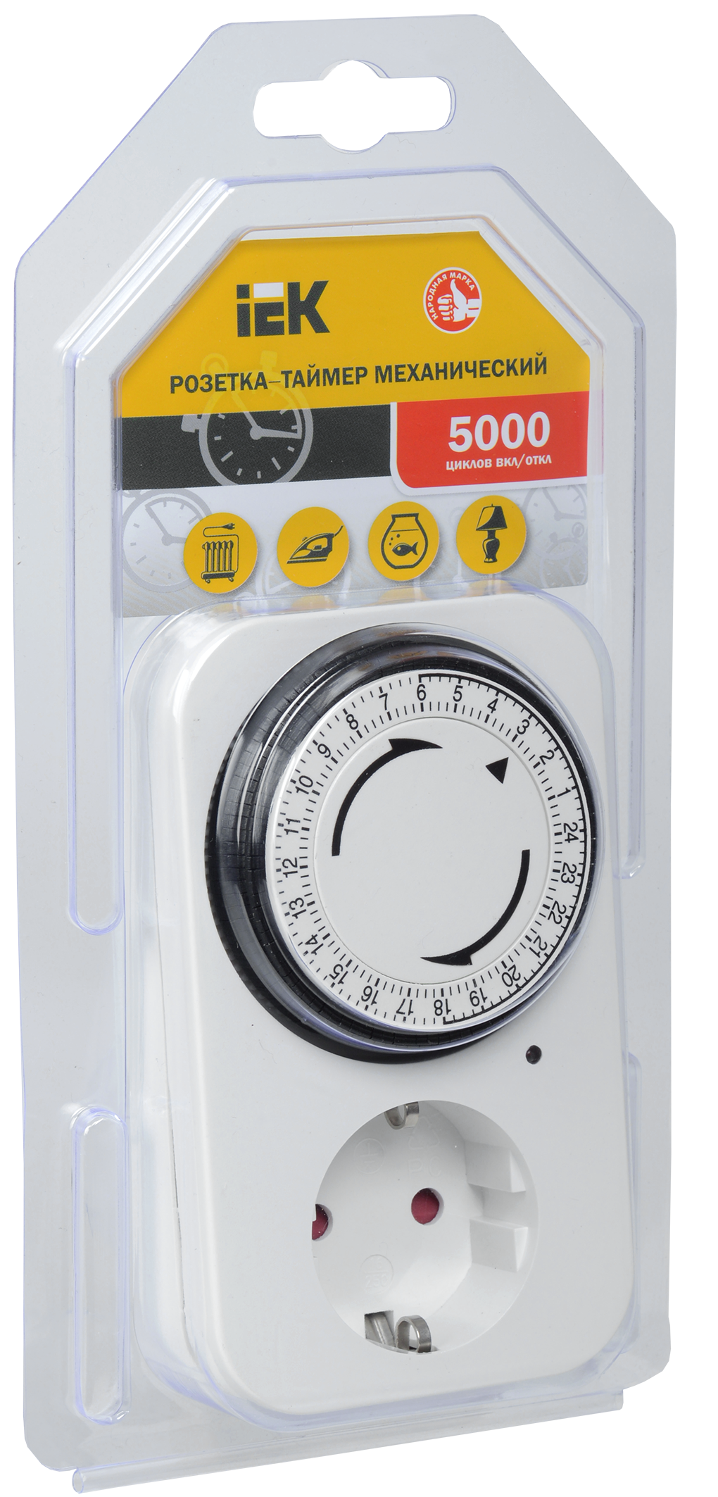 Розетка-таймер механический РТМ-2 с индикацией 15мин 24ч 96on/off 16А IP20 IEK
