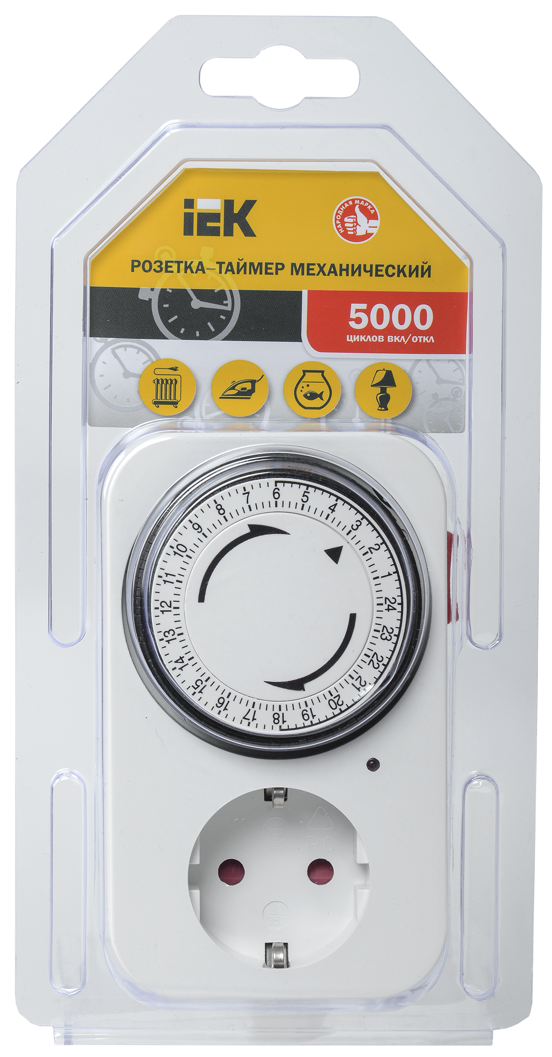 Розетка-таймер механический РТМ-2 с индикацией 15мин 24ч 96on/off 16А IP20 IEK