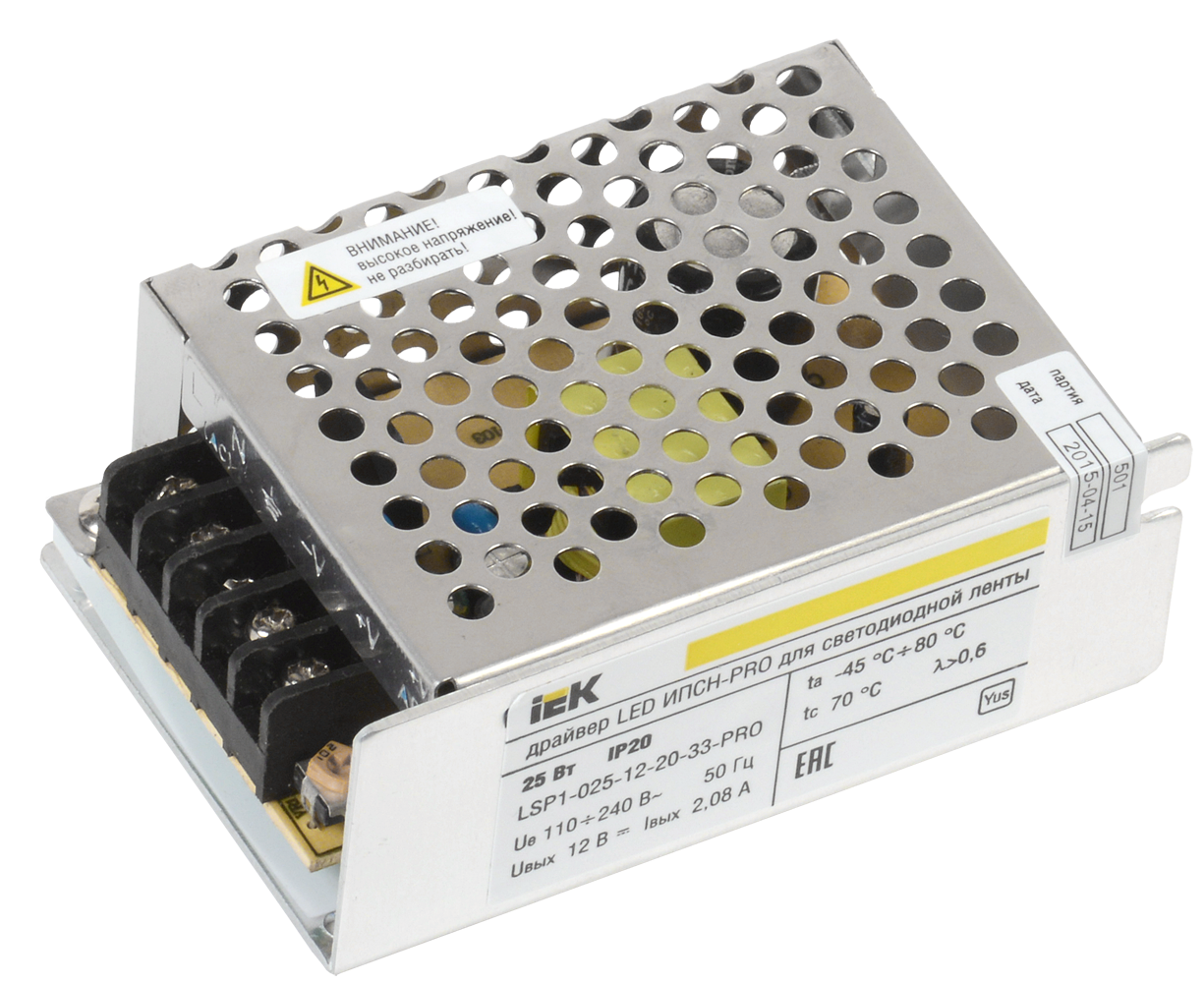 Драйвер LED ИПСН-PRO 25Вт 12В блок-клеммы IP20 IEK