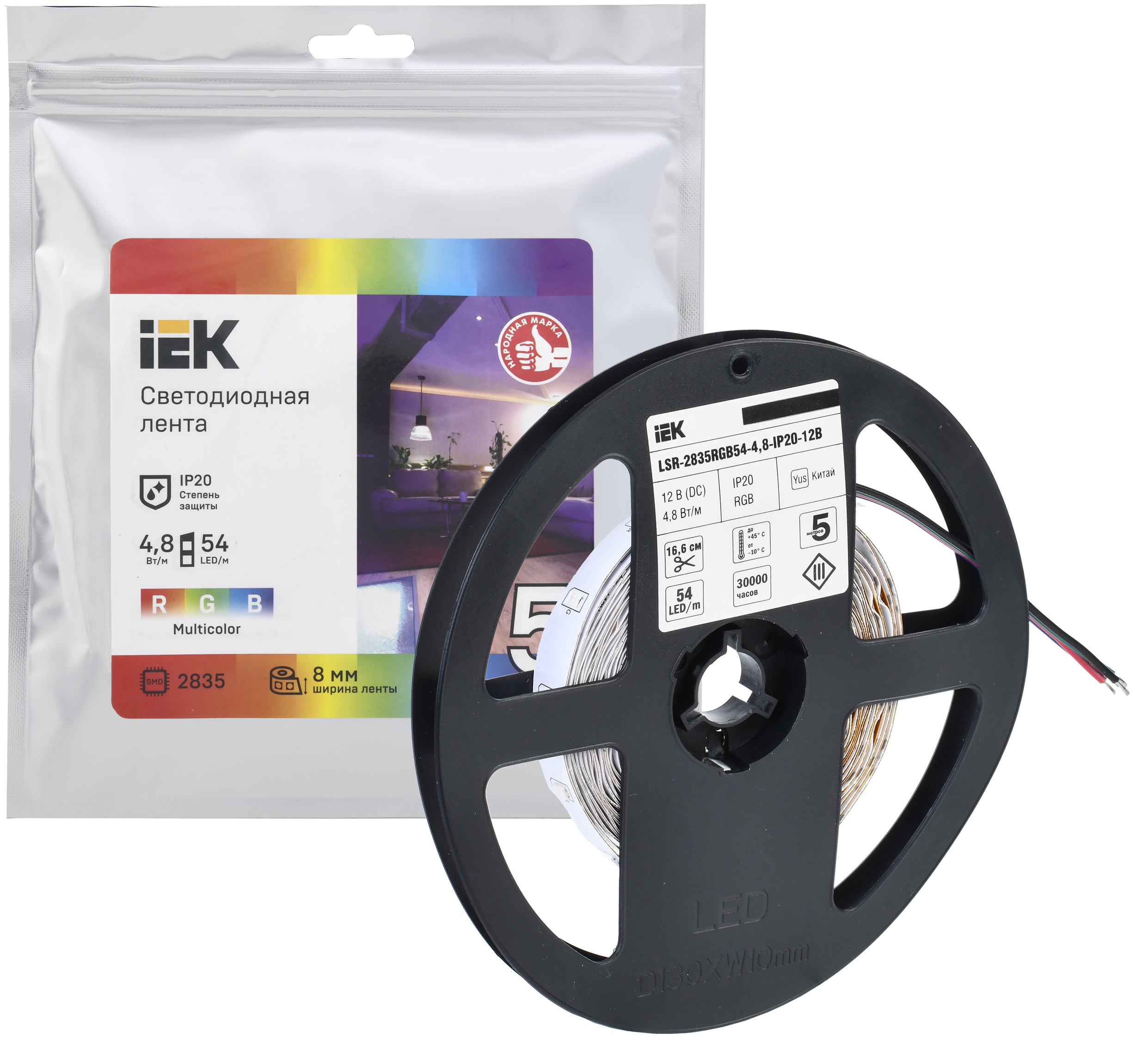 Лента светодиодная 5м LSR-2835RGB54-4,8-IP20-12В IEK