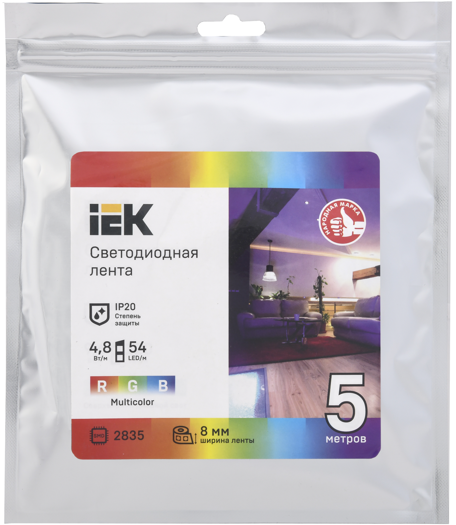Лента светодиодная 5м LSR-2835RGB54-4,8-IP20-12В IEK