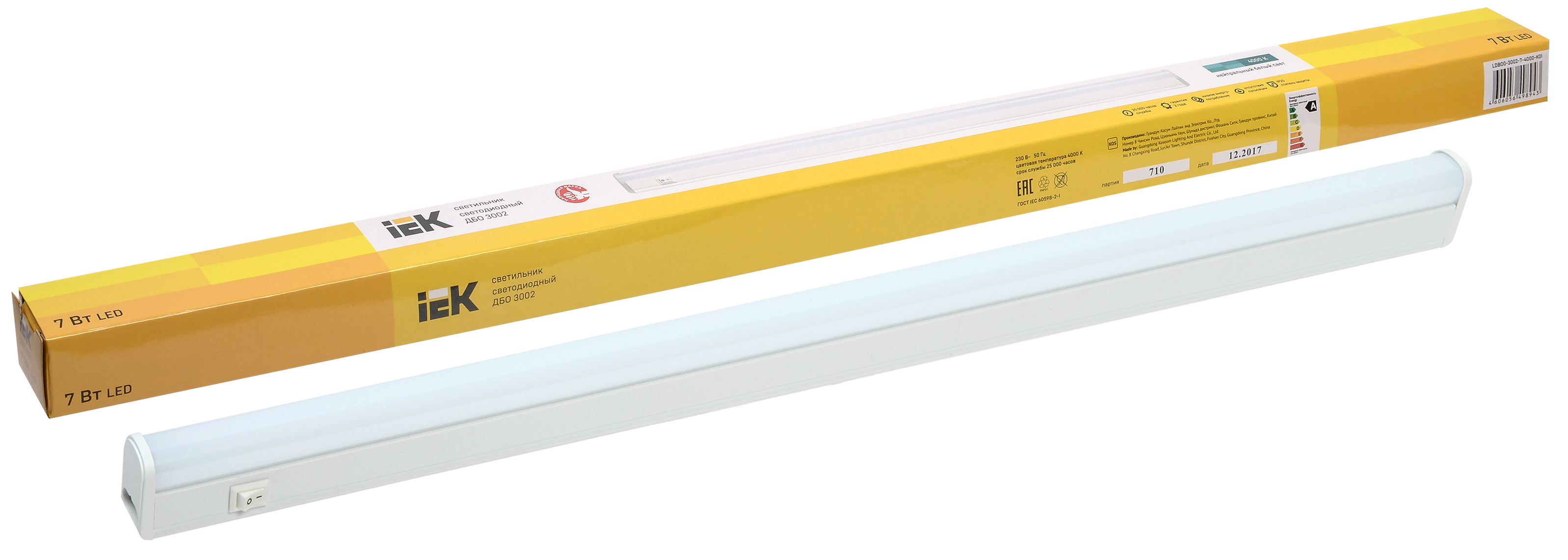 Светильник светодиодный линейный ДБО 3002 7Вт 4000К IP20 572мм пластик IEK