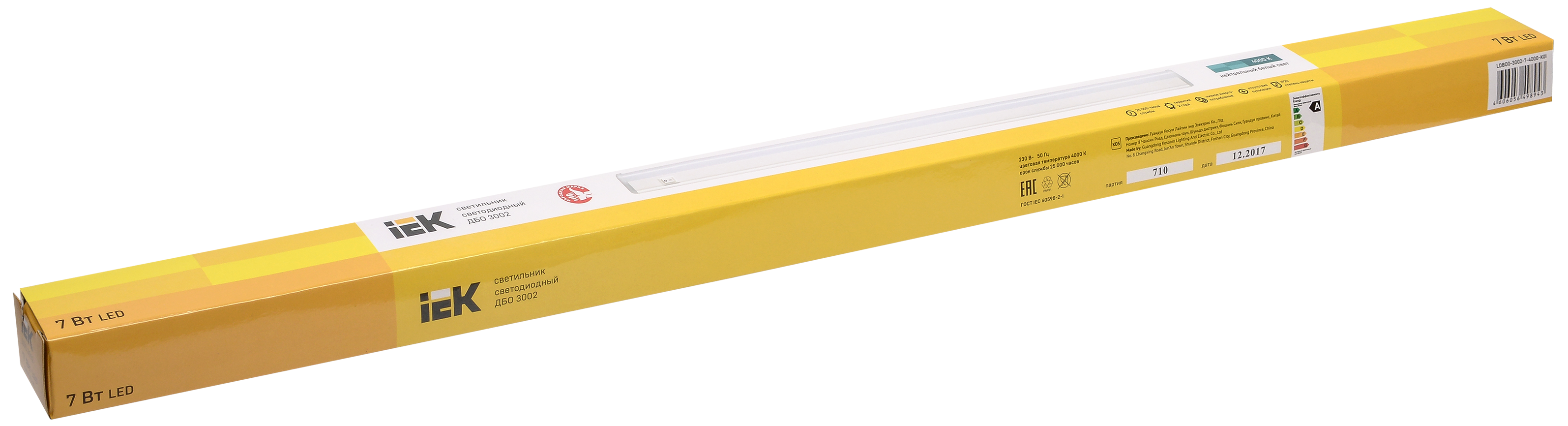 Светильник светодиодный линейный ДБО 3002 7Вт 4000К IP20 572мм пластик IEK