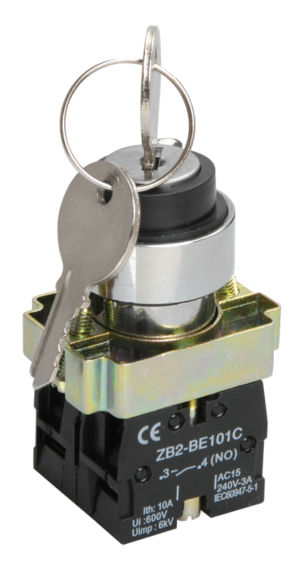 Переключатель LAY5-BG45 на 2 положения с ключом без фиксации NO+NC IEK