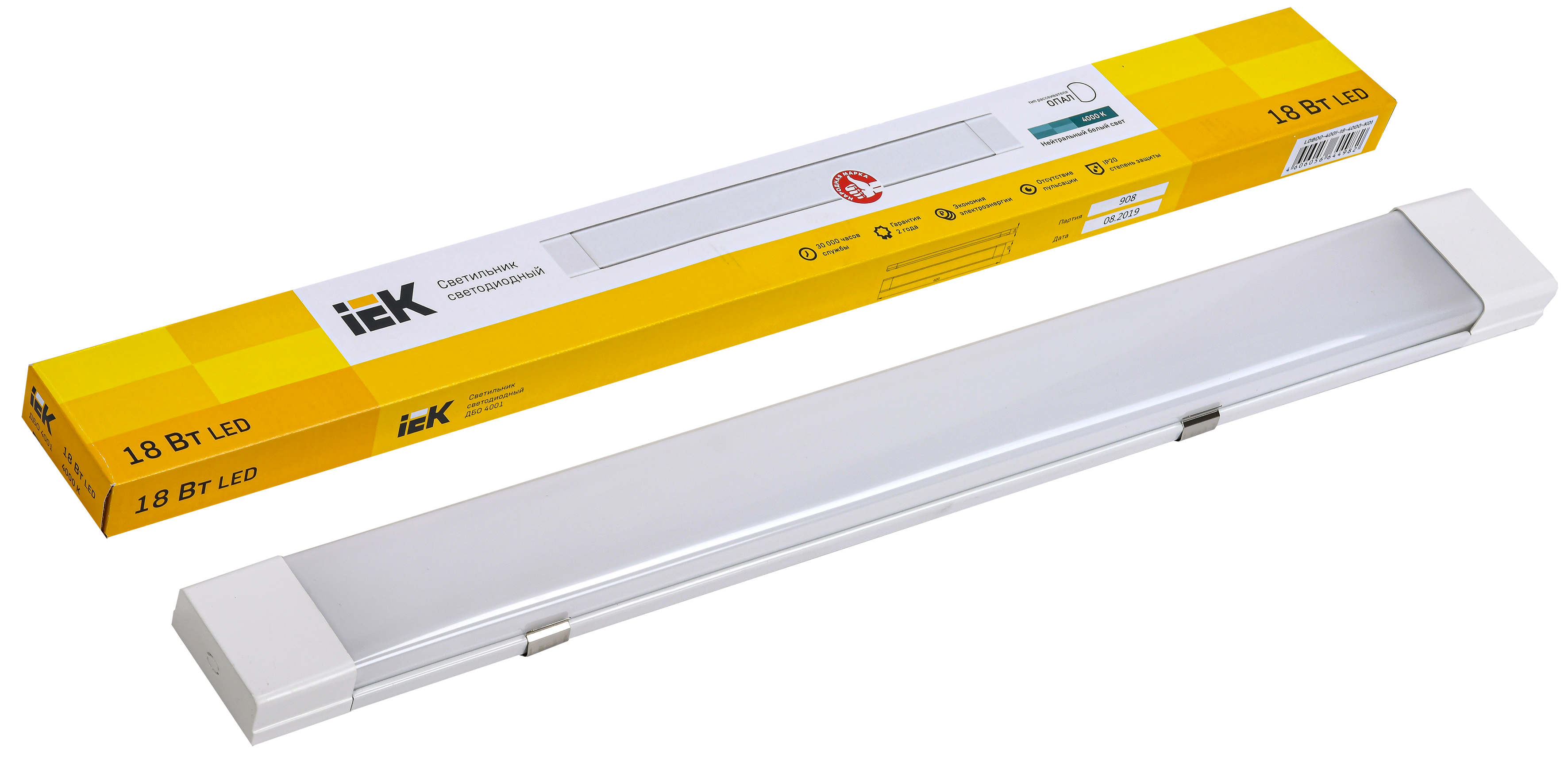 Светильник светодиодный линейный ДБО 4001 18Вт 4000К IP20 600мм опал IEK