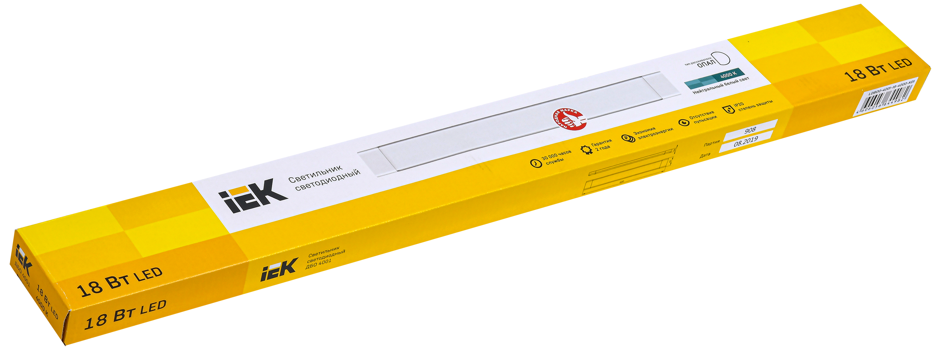 Светильник светодиодный линейный ДБО 4001 18Вт 4000К IP20 600мм опал IEK