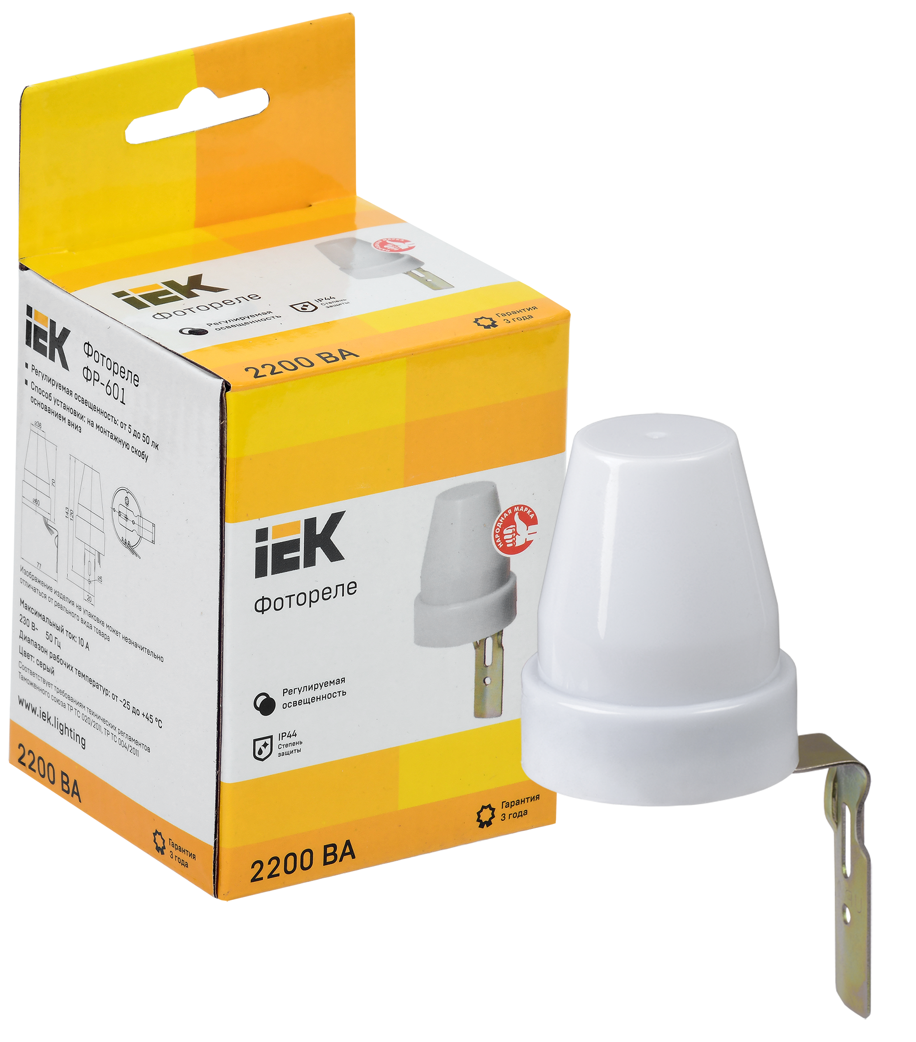 Фотореле ФР-601 2200ВА IP44 серый IEK