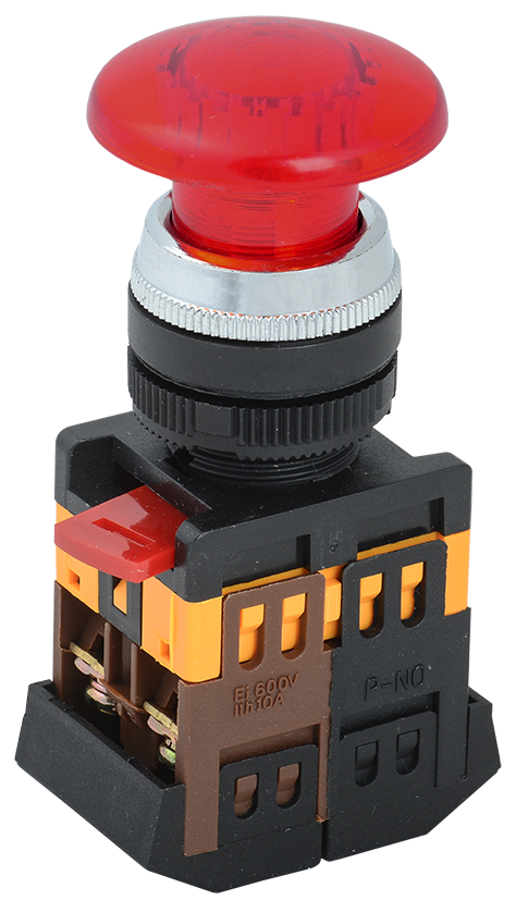 Кнопка управления AELA-22 "Грибок" d=22мм 1з+1р неон/240В красная IEK