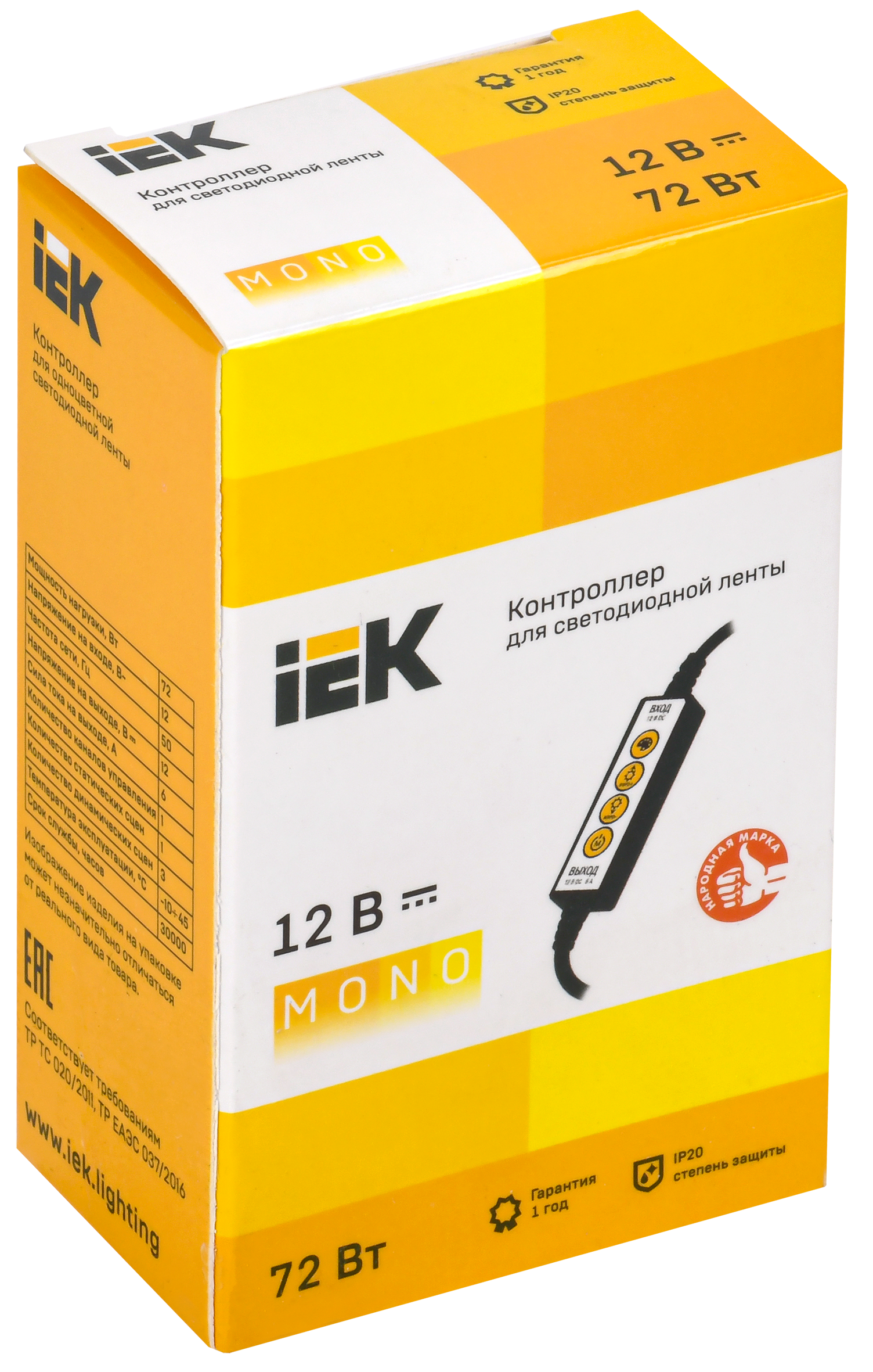 Контроллер без ПДУ К MONO 1 канал 12В 6А 72Вт IEK