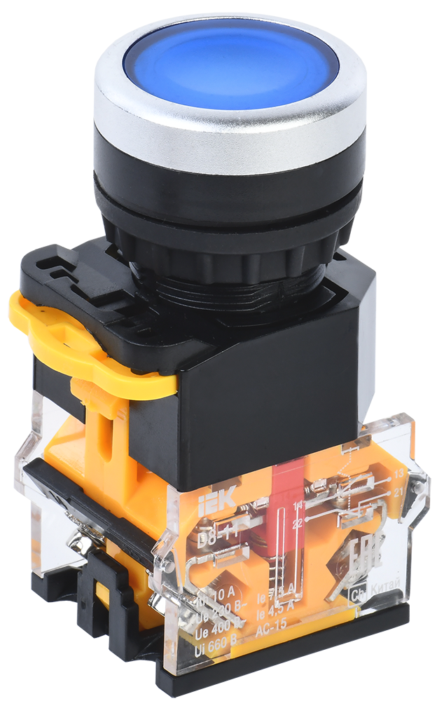 Кнопка управления D8-11 d=22мм 1NO+1NC синяя IEK