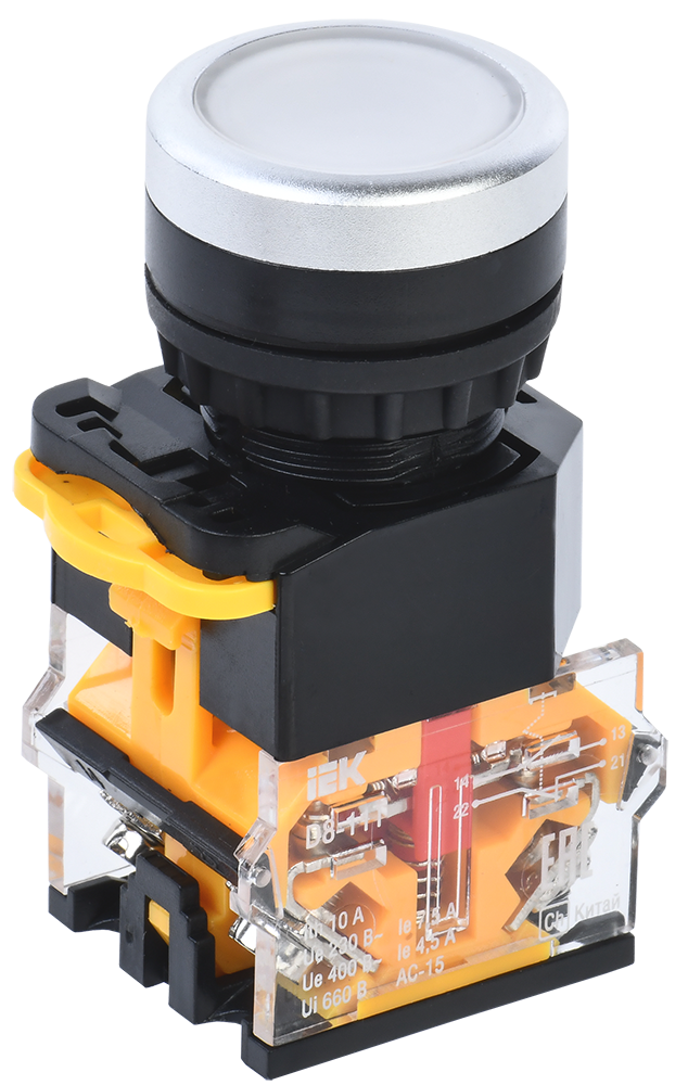 Кнопка управления D8-11T d=22мм 1NO+1NC с фиксацией белая IEK