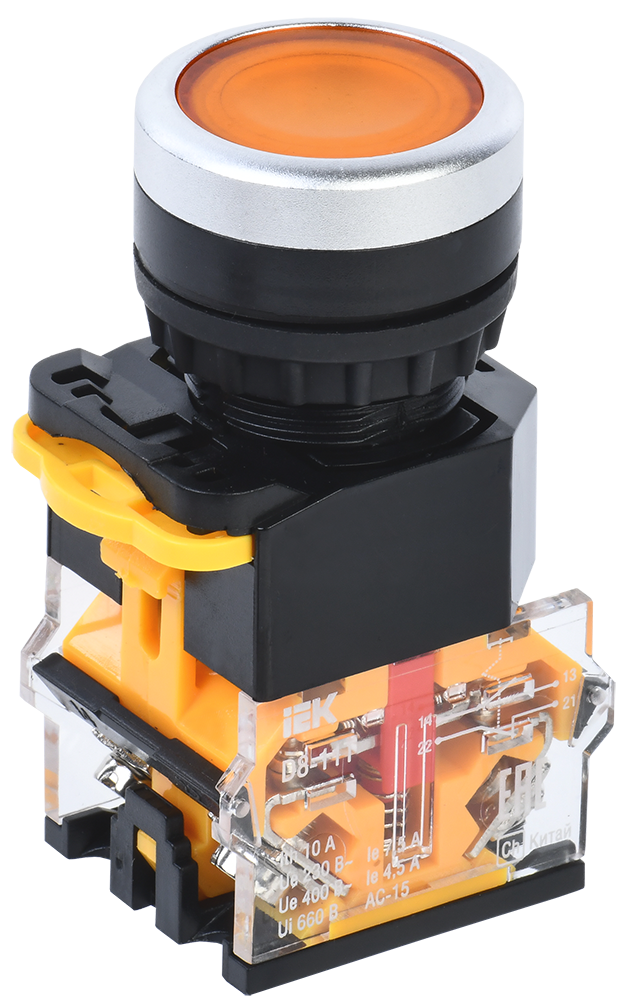 Кнопка управления D8-11T d=22мм 1NO+1NC с фиксацией желтая IEK