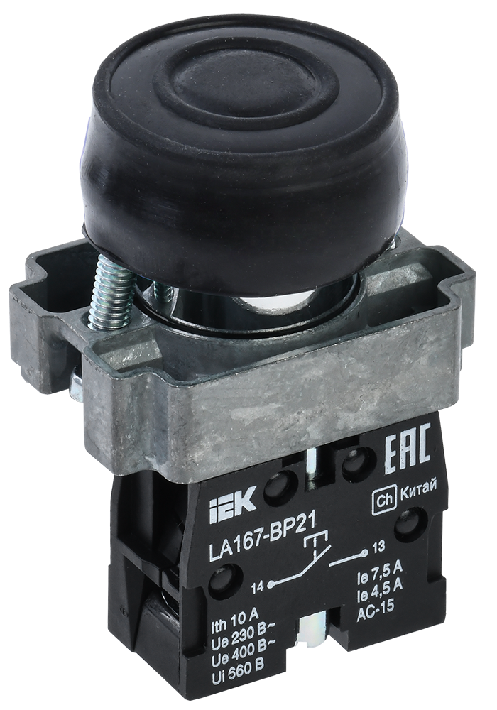 Кнопка управления LA167-BP21 d=22мм 1NO черная IEK