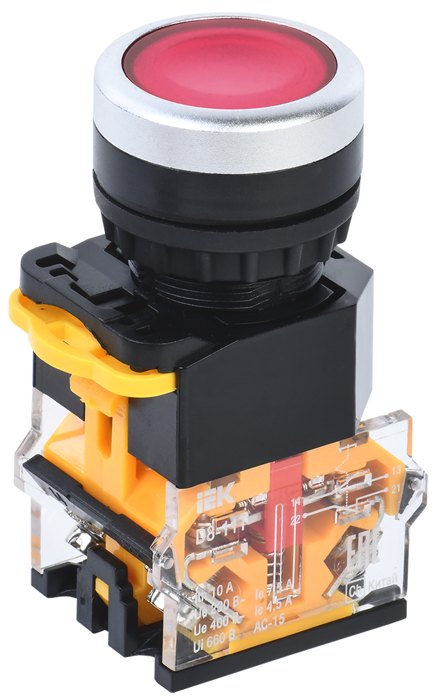 Кнопка управления D8-11T d=22мм 1NO+1NC с фиксацией красная IEK