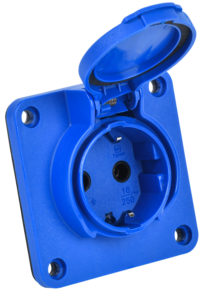 MAGNUM Розетка панельная SCHUKO РП17-3 с увеличенным фланцем IP54 синий IEK