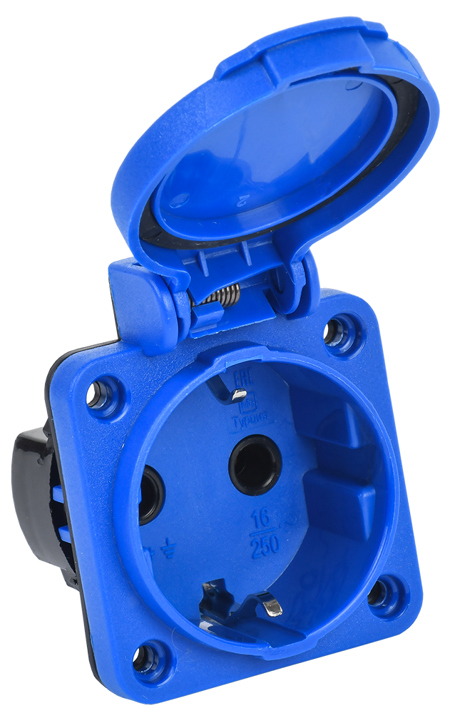 MAGNUM Розетка панельная SCHUKO РП12-3 с крышкой IP54 синий IEK